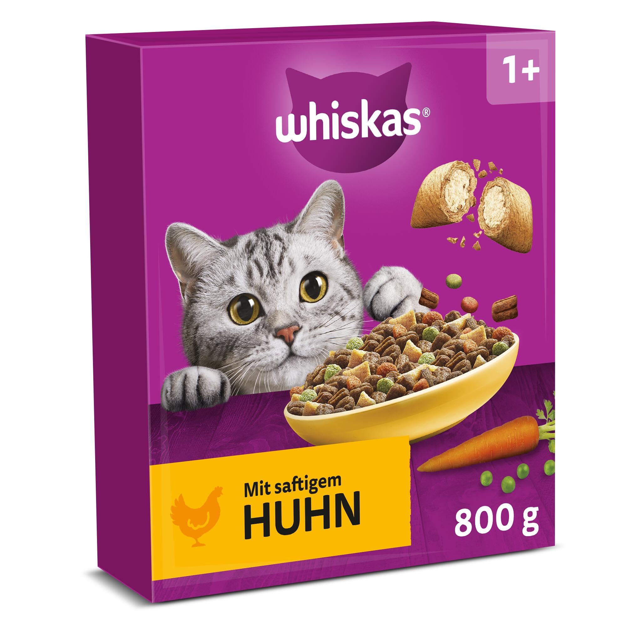 WHISKAS Trockenfutter für ausgewachsene Katzen 5 x 800g mit Huhn
