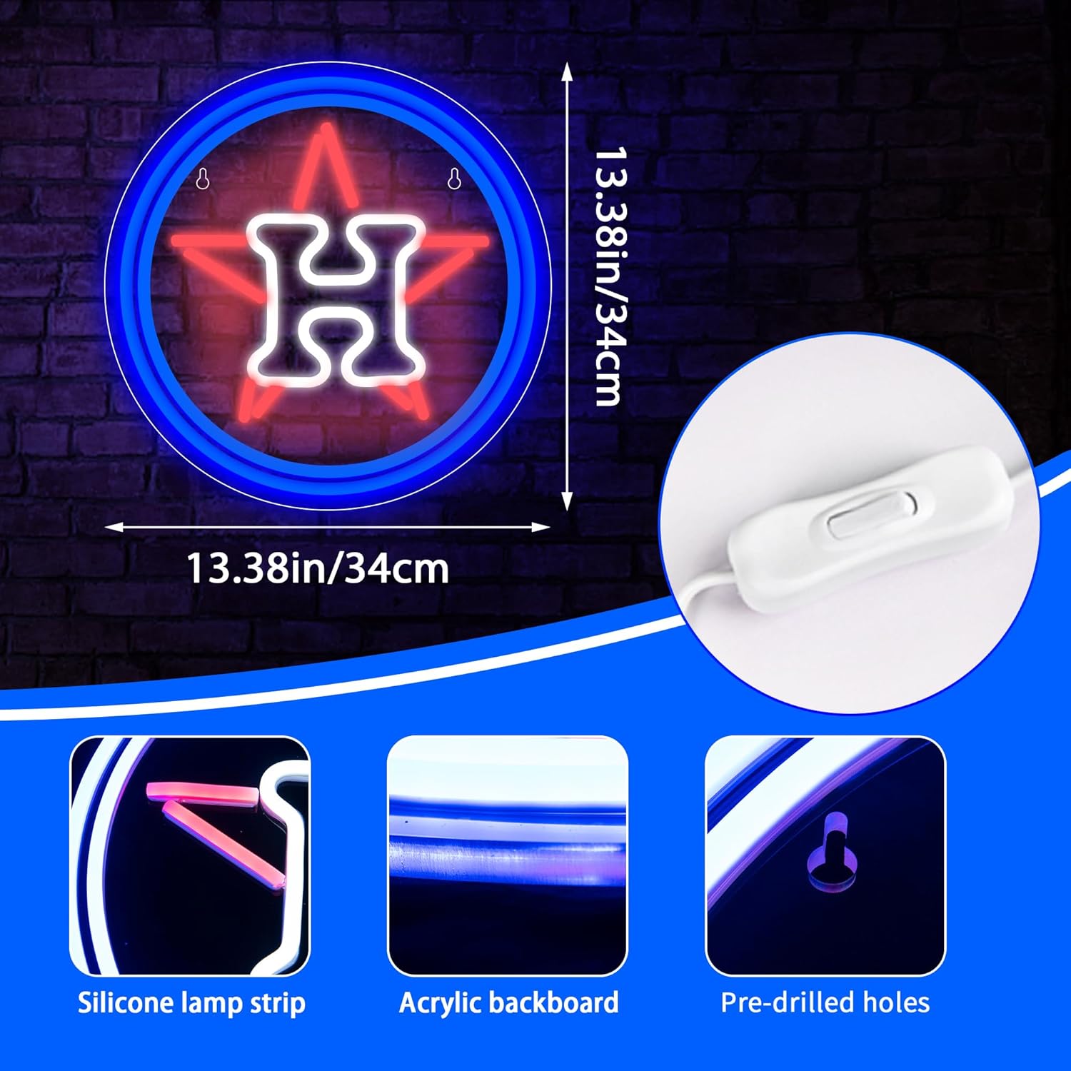 Baseball Neon Sign for Wall Decor Baseball LED Light Up Sign Basebal Wall Decor Sports Neon Lights for Club Garage Bedroom Man Cave Bar Sports Gifts for Men Teen Boys Fans,Size 13.4 * 13.4 in(XD139) - Image 4