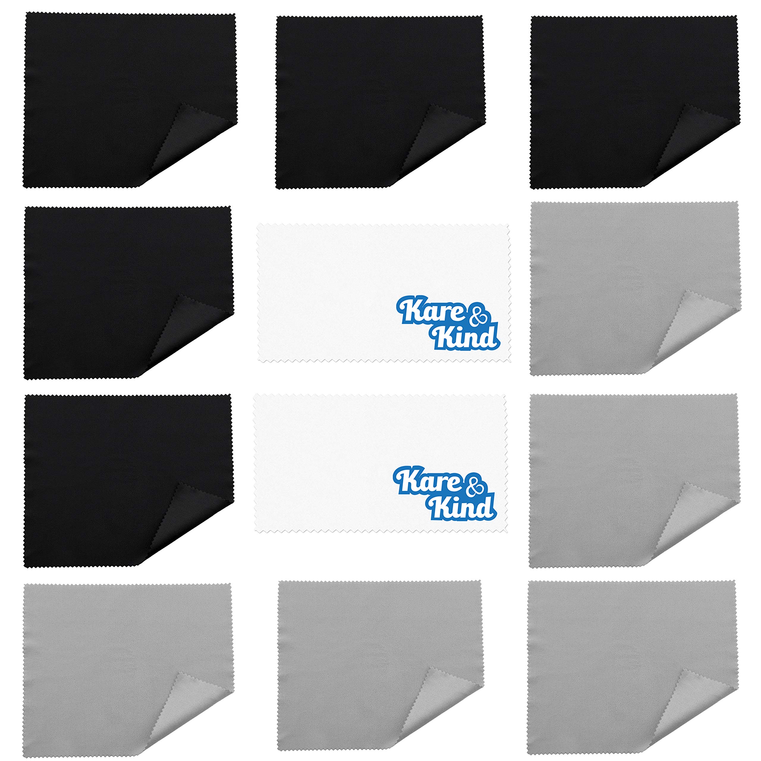 Kare & Kind 12x Microfiber Cleaning Cloths - for Cleaning Glasses, Eyeglasses, Camera Lens, iPad, Tablet, Smartphone, Laptop, Computer, TV and LCD Screens and other Delicate Surfaces