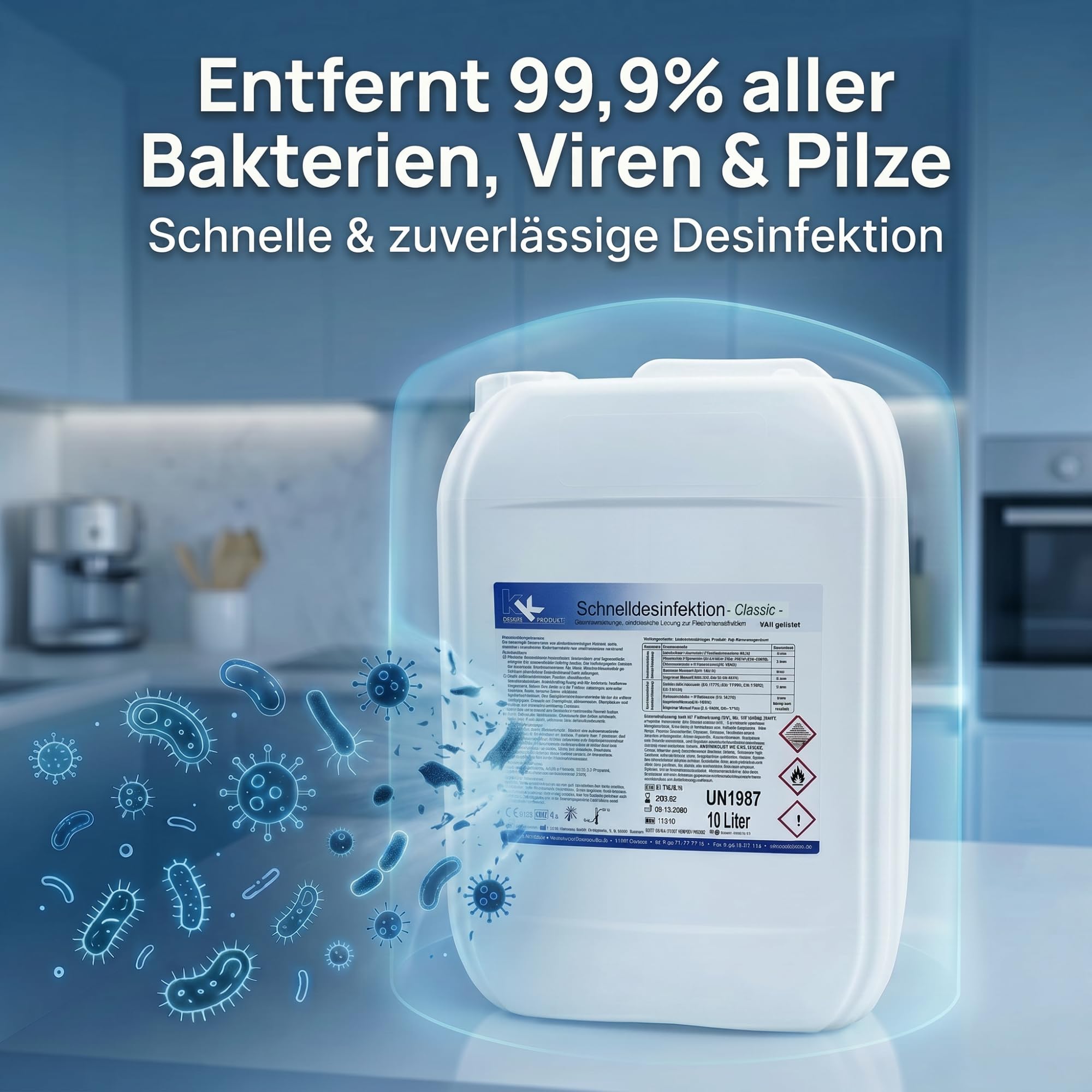 KK Schnelldesinfektion Duft CLASSIC - Hochwirksames Desinfektionsmittel für Oberflächen – Wirksam gegen Bakterien, Viren & Pilze – Ideal für Haushalt, Praxis&Gewerbe