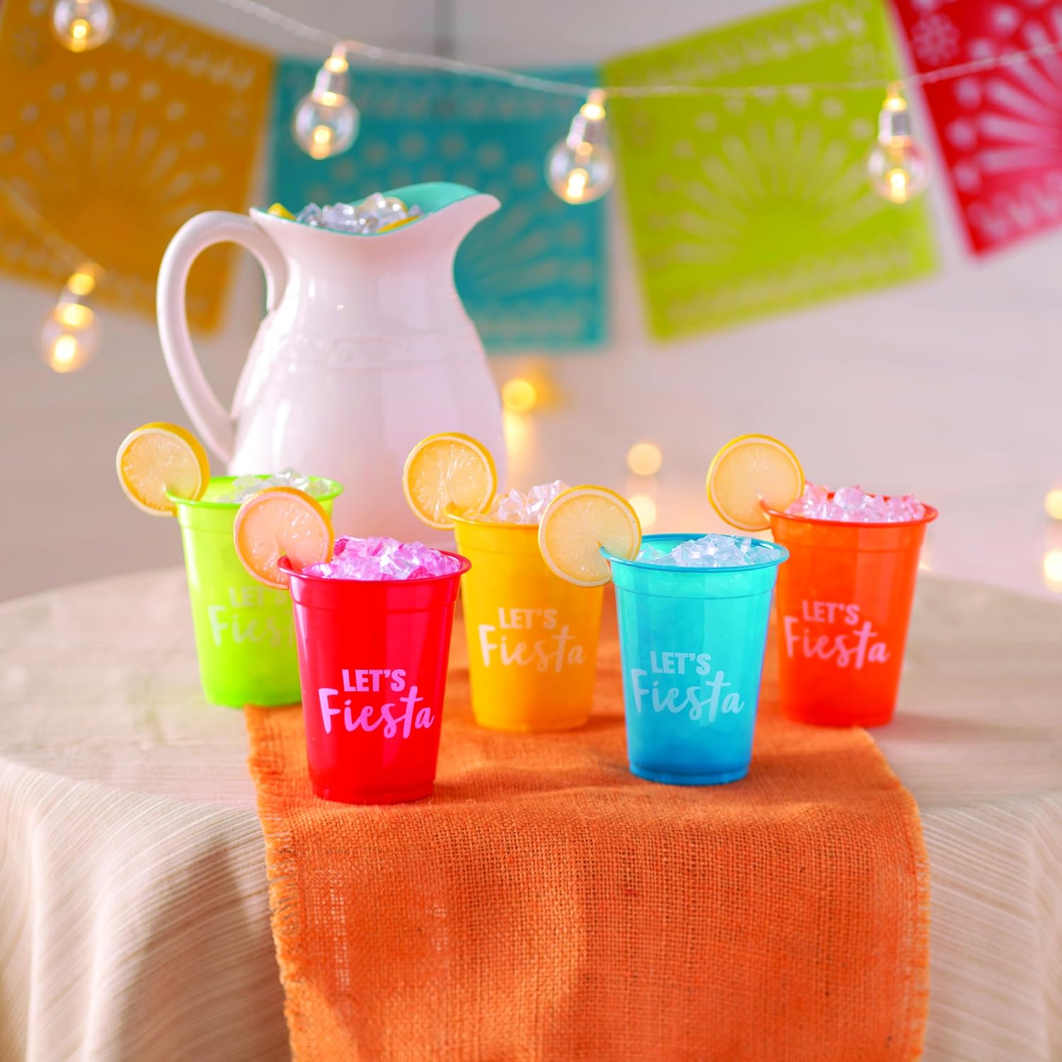 Fun Express Fiesta Party Decorations Plastic Margarita Glasses - 50 Mexican Party Cups 16oz for Cinco De Mayo Celebrations | Colorful Disposable Drinkware for Birthday Parties & Mexican Theme Events