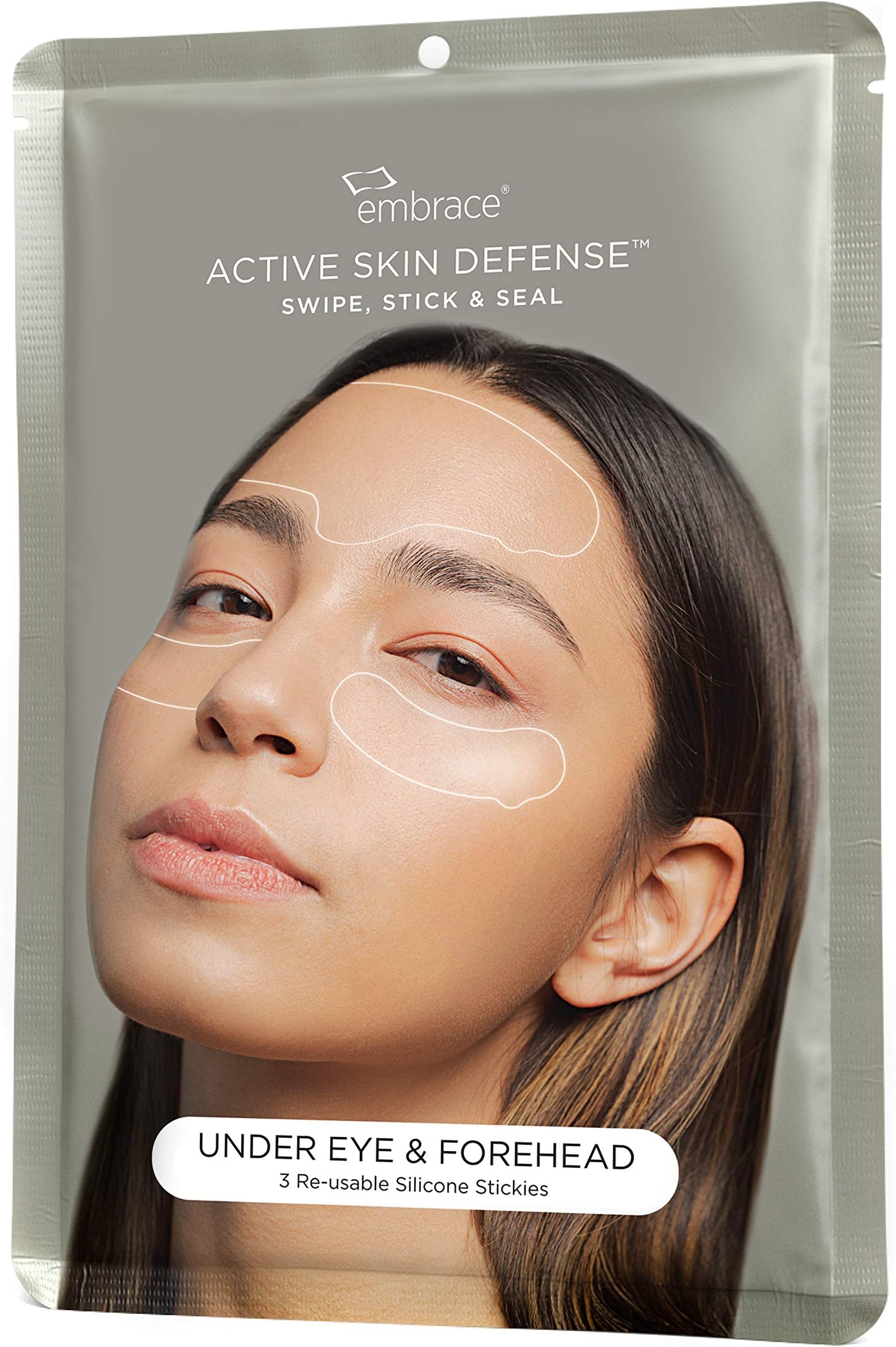 EMBRACE Active Skin Defense | Under Eye & Forehead | Re-Usable Silicone Stickies | Anti-Wrinkle, Puffiness, Fine Lines Overnight Smoothing Silicone Patches