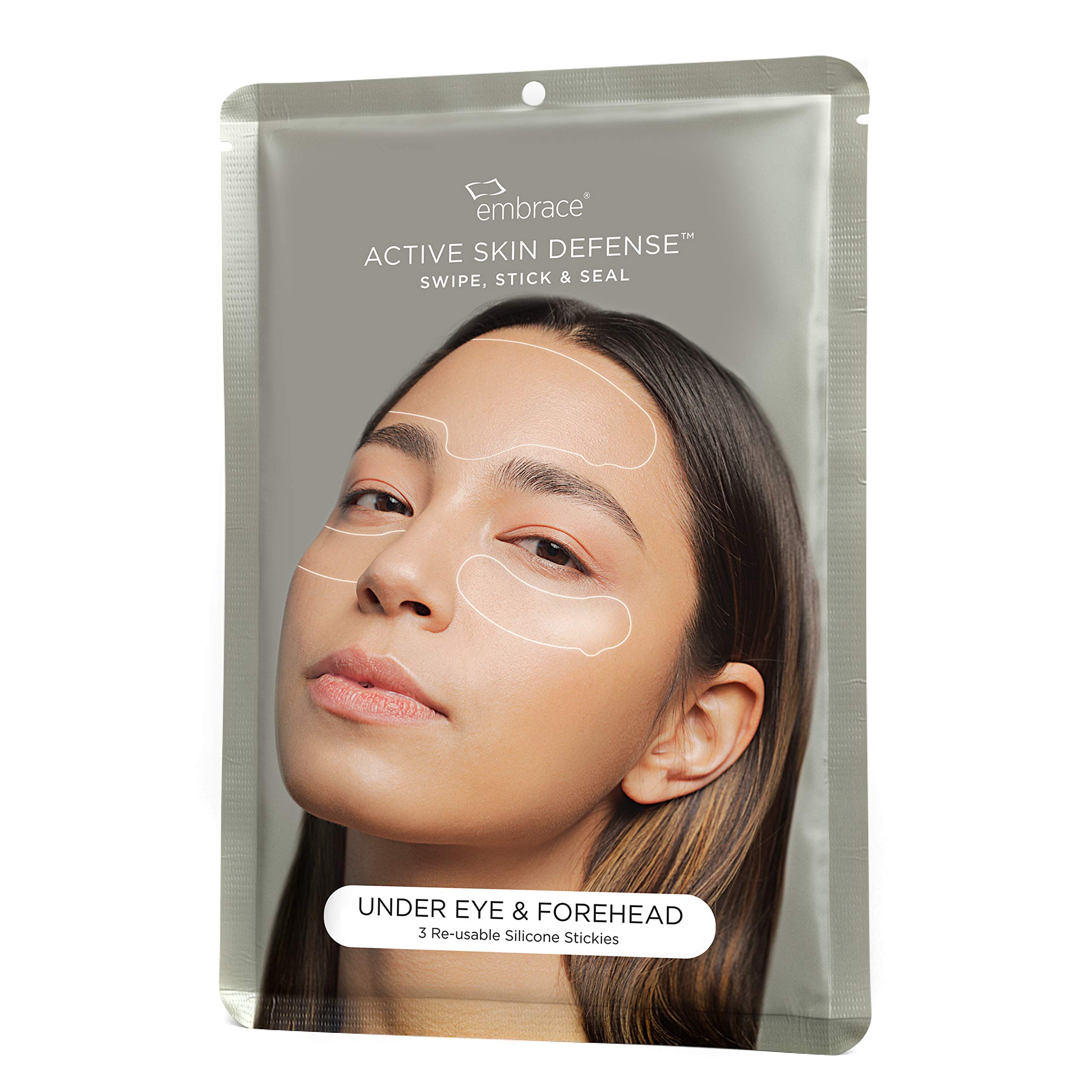 EMBRACE Active Skin Defense | Under Eye & Forehead | Re-Usable Silicone Stickies | Anti-Wrinkle, Puffiness, Fine Lines Overnight Smoothing Silicone Patches