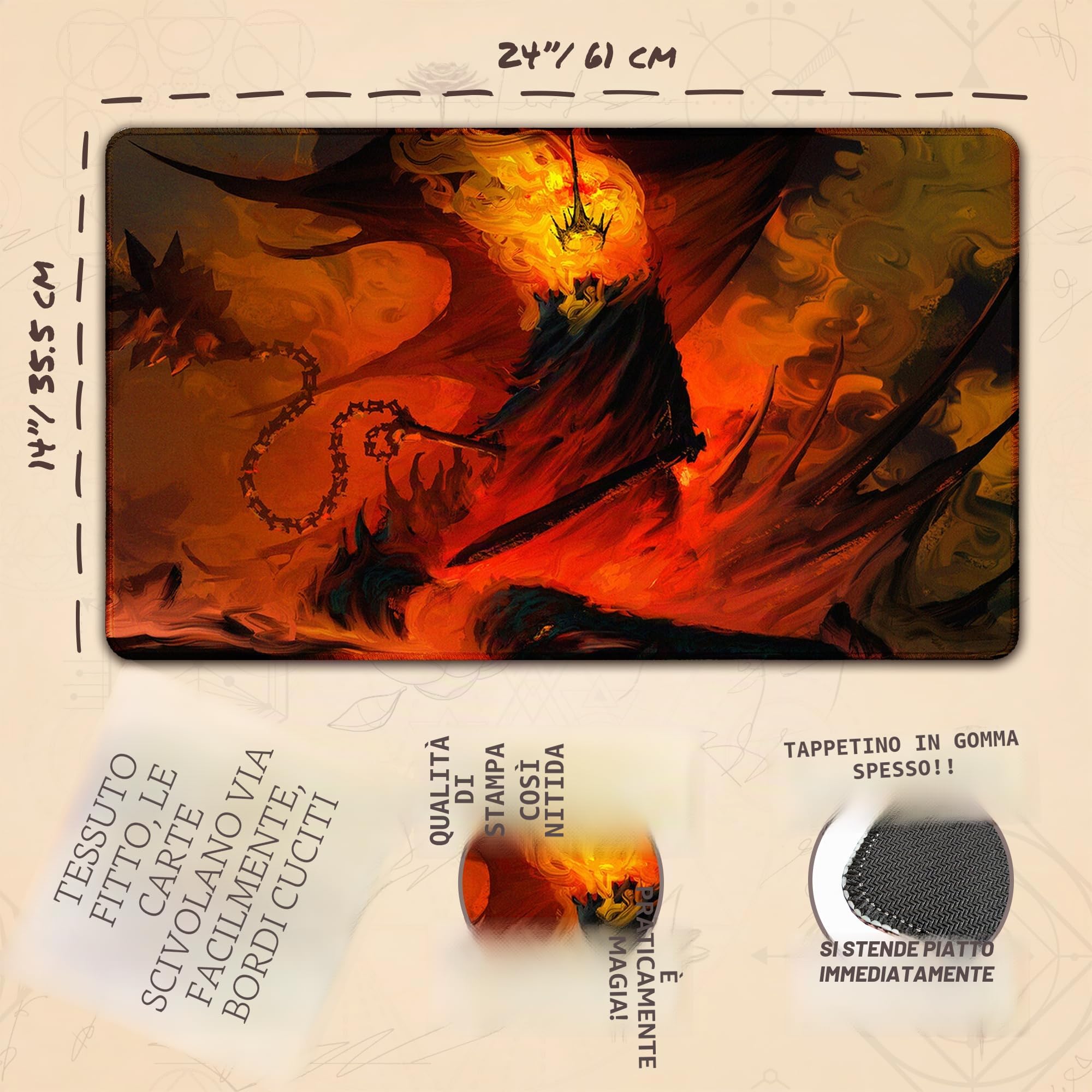 No Man Can Kill Me (Bordi cuciti) - Tappetino da Gioco Il Signore degli Anelli - Compatibile con Magic The Gathering - Gioca a MTG, YuGiOh, TCG - Disegni Originali