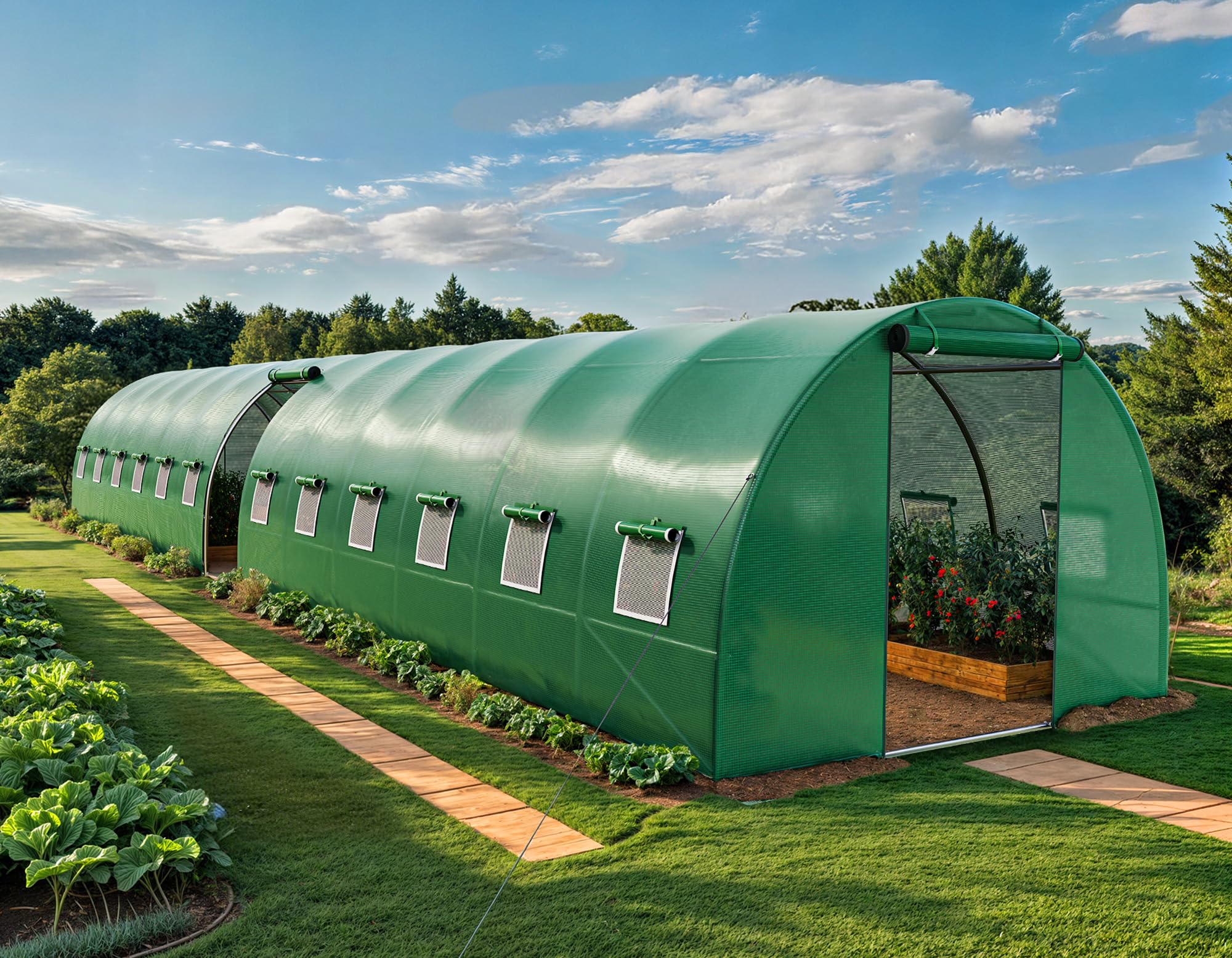 YITAHOME 44x10x7ft Greenhouse Extra Large Heavy Duty 4 Zipper Doors Outdoor Greenhouses 24 Windows Walk in Tunnel Green House Plant Gardening Upgraded Galvanized Steel Frame for Garden, Green