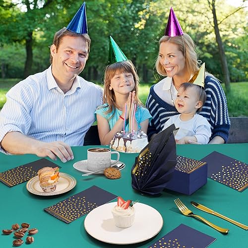 Miniatura 7 de 100 Piezas Servilletas de Papel Azules Desechables - Servilletas de Fiesta Azules con Puntos Dorados Servilletas de Cena Azul Marino para Boda