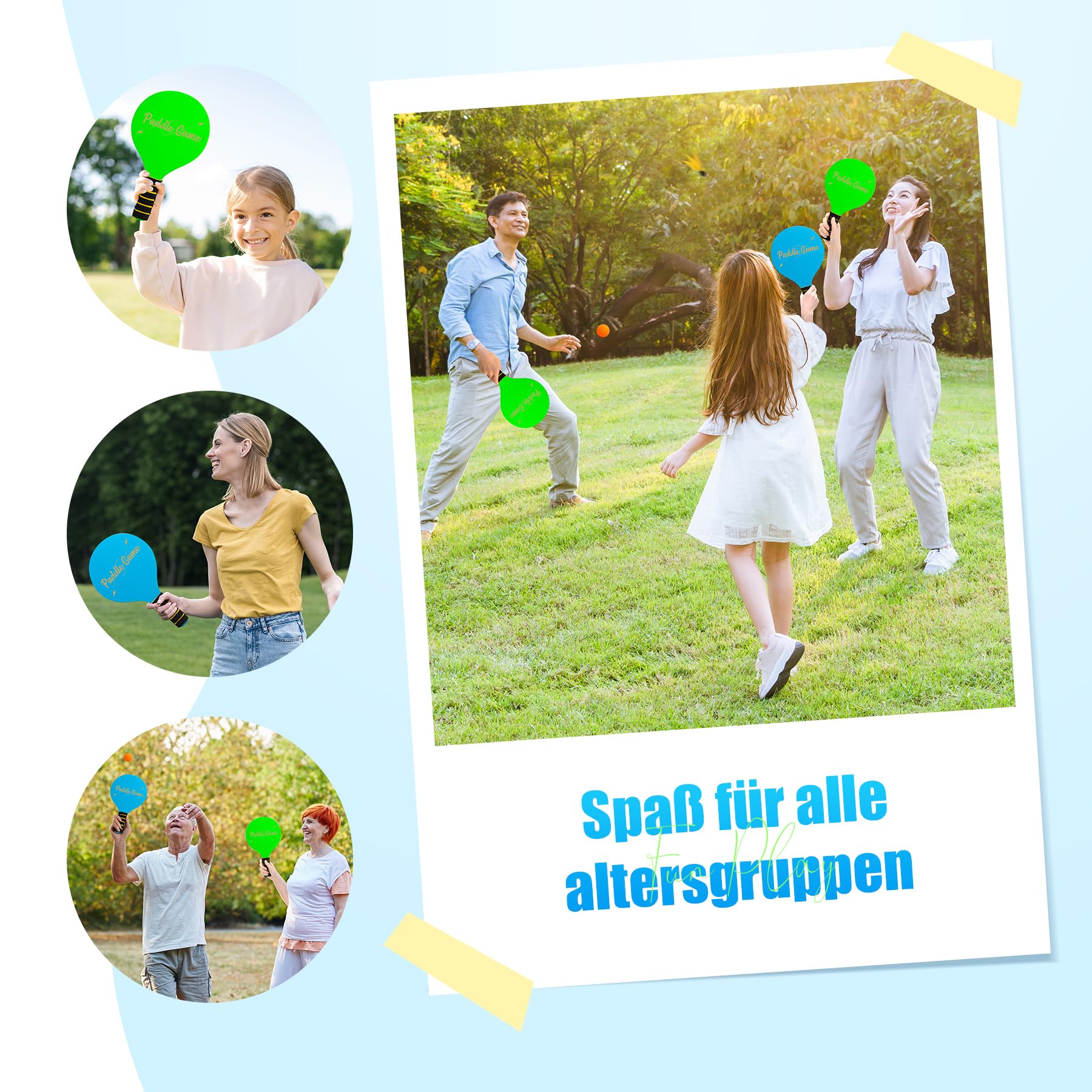 INPODAK Beach Ball Spiel Set,Strandball Schlägerset für Kinder,2 Schläger, 4 Federbälle, 2 Bälle,Paddleball Spielset,Sommer Strand Pool Garten Spiel für Familie und Party