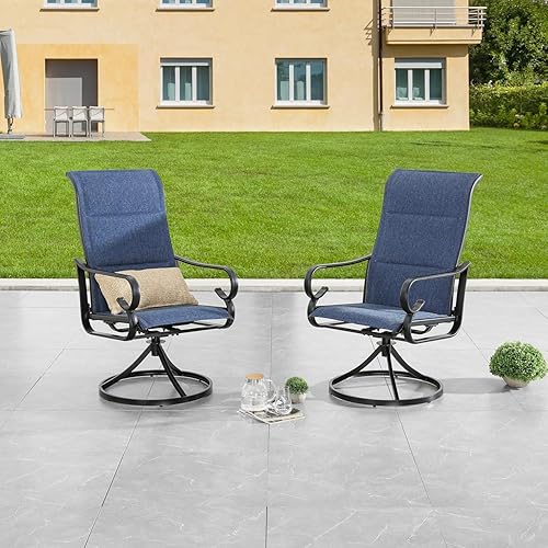 LOKATSE HOME Juego de 2 sillas de textileno giratorias de metal para patio al aire libre, color azul
