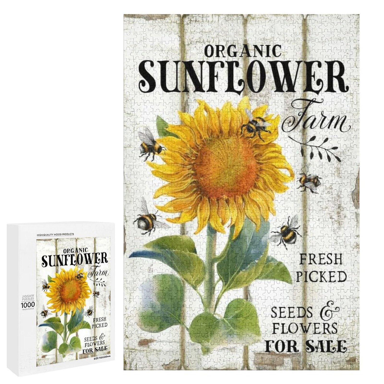 Jigsaw Puzzles for Adults Organic Sunflower Farm 1000 Pieces Wooden Jigsaw Puzzle for Adults and Kids Educational Puzzle Decorations Gift