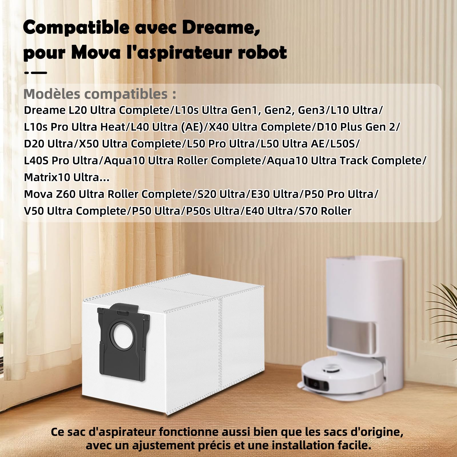 Dreame L10s L40s Pro Ultra L20 X40 X50 Sacs à Poussière 3,2L Lot de 12