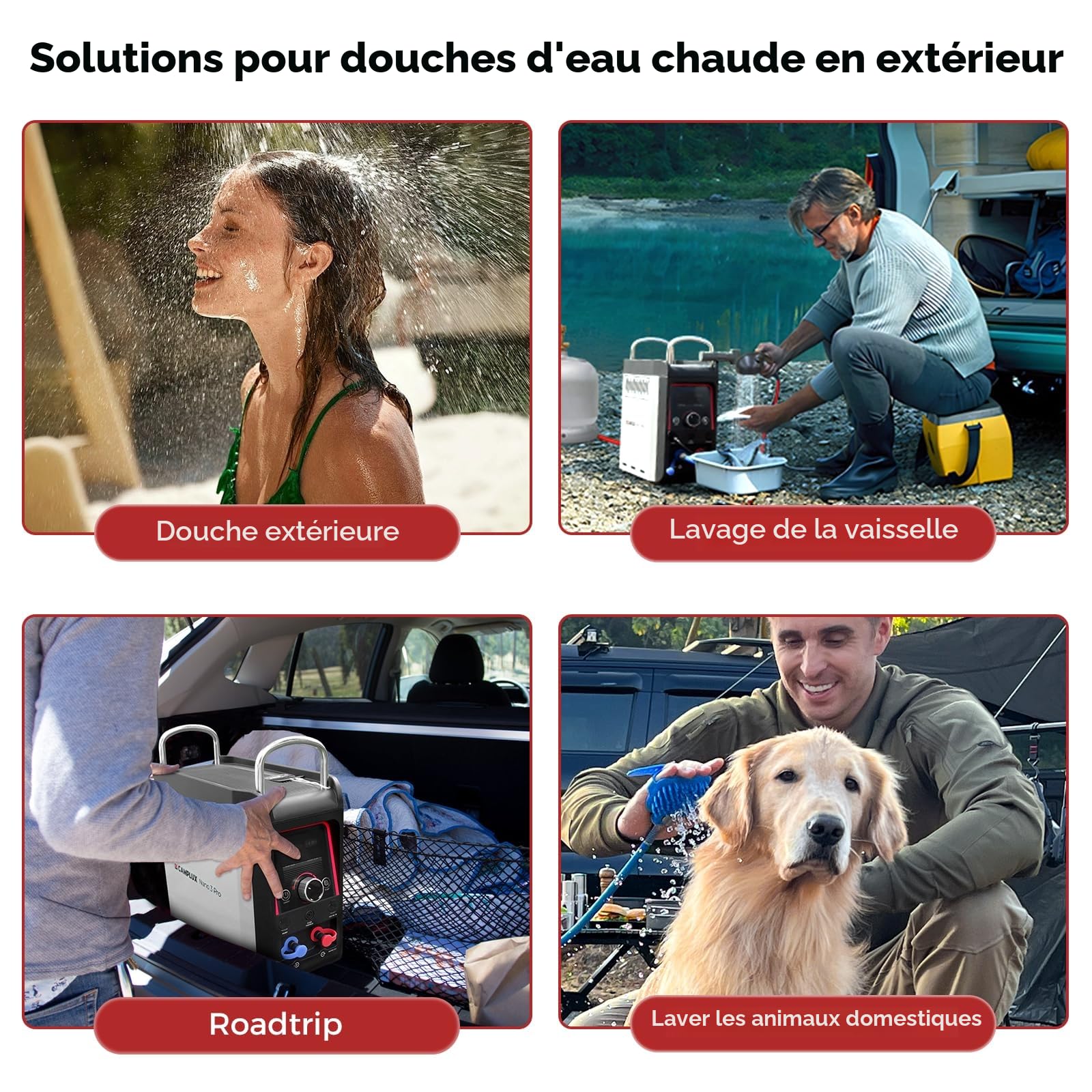 CAMPLUX Portatif Chauffe-Eau à Gaz 3 L/min avec Pompe à Eau Nano 3 Pro-DE, GPL, 50mbar, pour Douche Extérieure/Camping/Caravaning, Nano Série