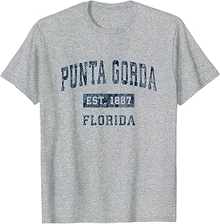 Punta Gorda Florida FL Vintage Sports Design Navy Print T-Shirt