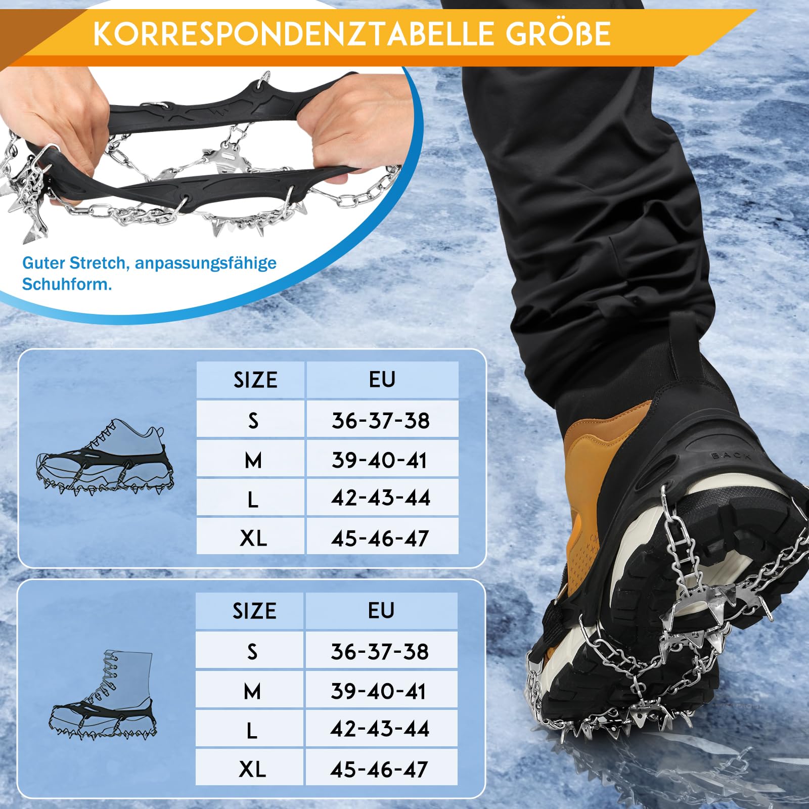 Crampons à Glace Antidérapants En Acier Inoxydable Avec 19 Pics De
