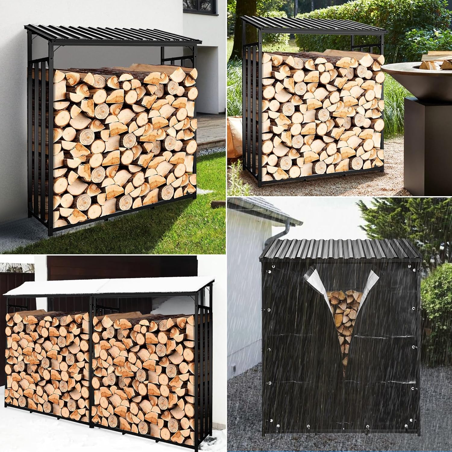 Outdoor Firewood Rack with Cover Log Rack Fireplace Fire Pits Wood Pile Storage Holder Lumber Rack Outdoor Firewood Rack with Cover Log Rack Fireplace Fire Pits Wood Pile Storage Holder Lumber Rack