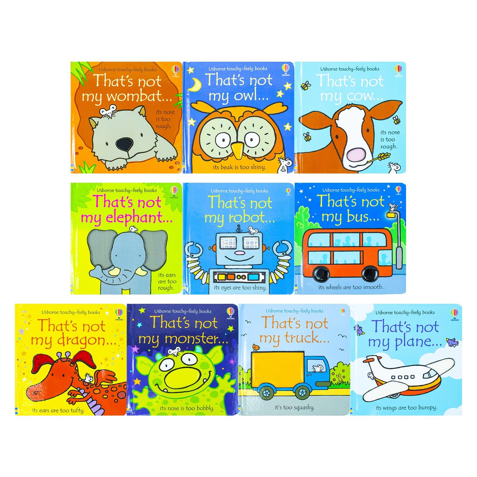 Usborne That's Not My 10 Books Collection Set Series 1 & 2 By Fiona Watt(Bus, Truck, Plane,Monster, dragon, Robot, Elephant, Owl, Cow, Wombat)