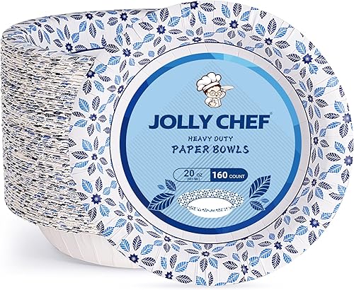 Miniatura 3 de JOLLY CHEF Platos de papel de 8.37 pulgadas, 140 unidades y 160 cuencos de papel de 20 onzas