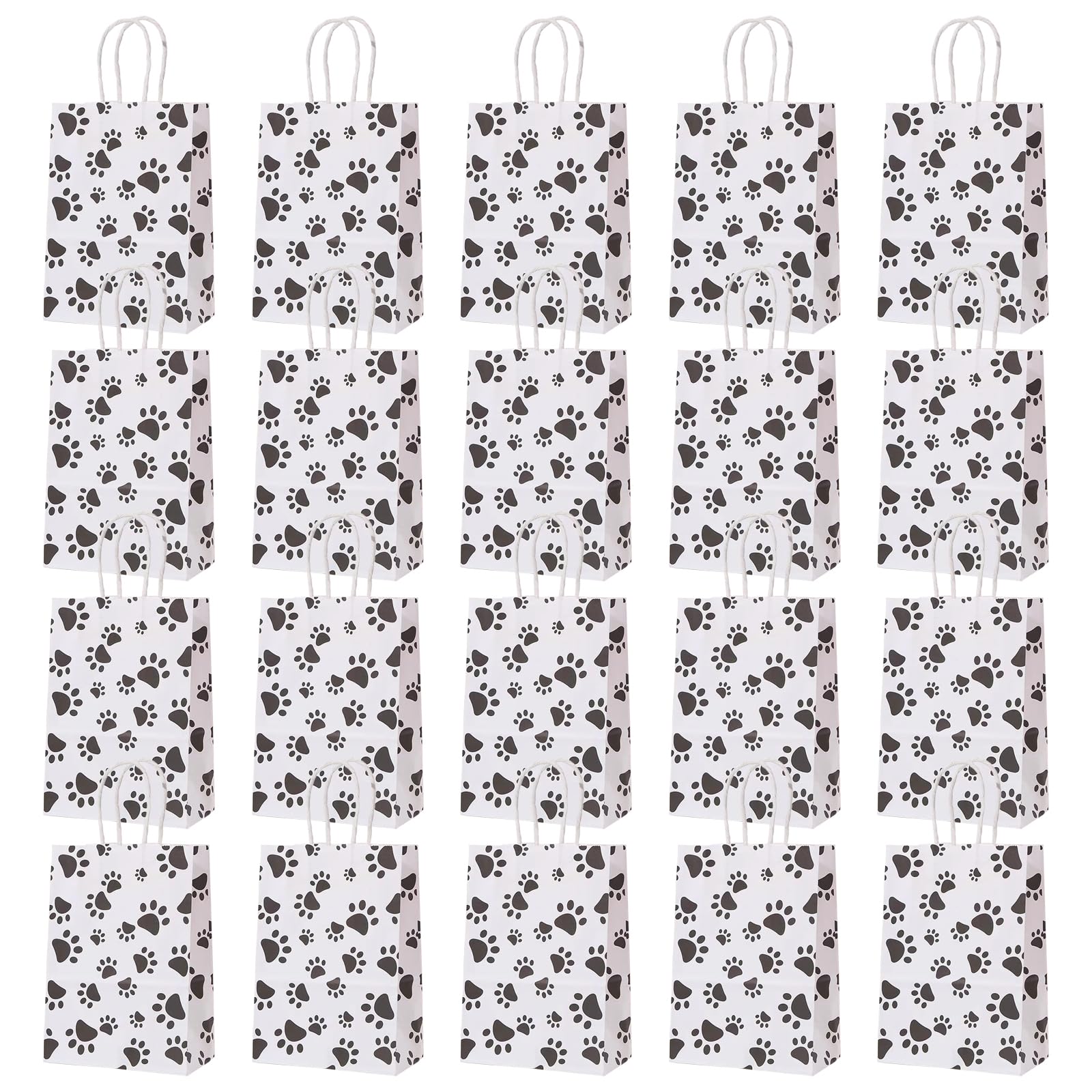 20 Packs Party Paper Bags with Handles, 22x16x8 cm Paw Print Gift Bags with Twist Handles for Kids or Adults in Birthday party, Weddings, Events or Shopping (black)
