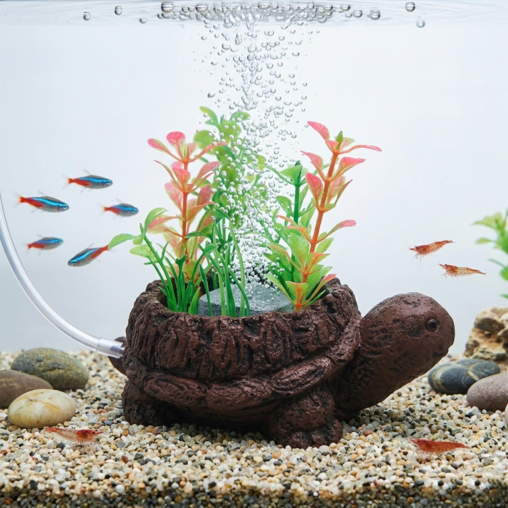 LAIMEIZI Aquarium Turtle Bubble Stone | Resin Fish Tank Ornament with High-Efficiency Oxygen Diffuser & Air Tubing | Decorative Air Bubbler for Freshwater & Saltwater Tanks (6.3"×4.3"×4.8")