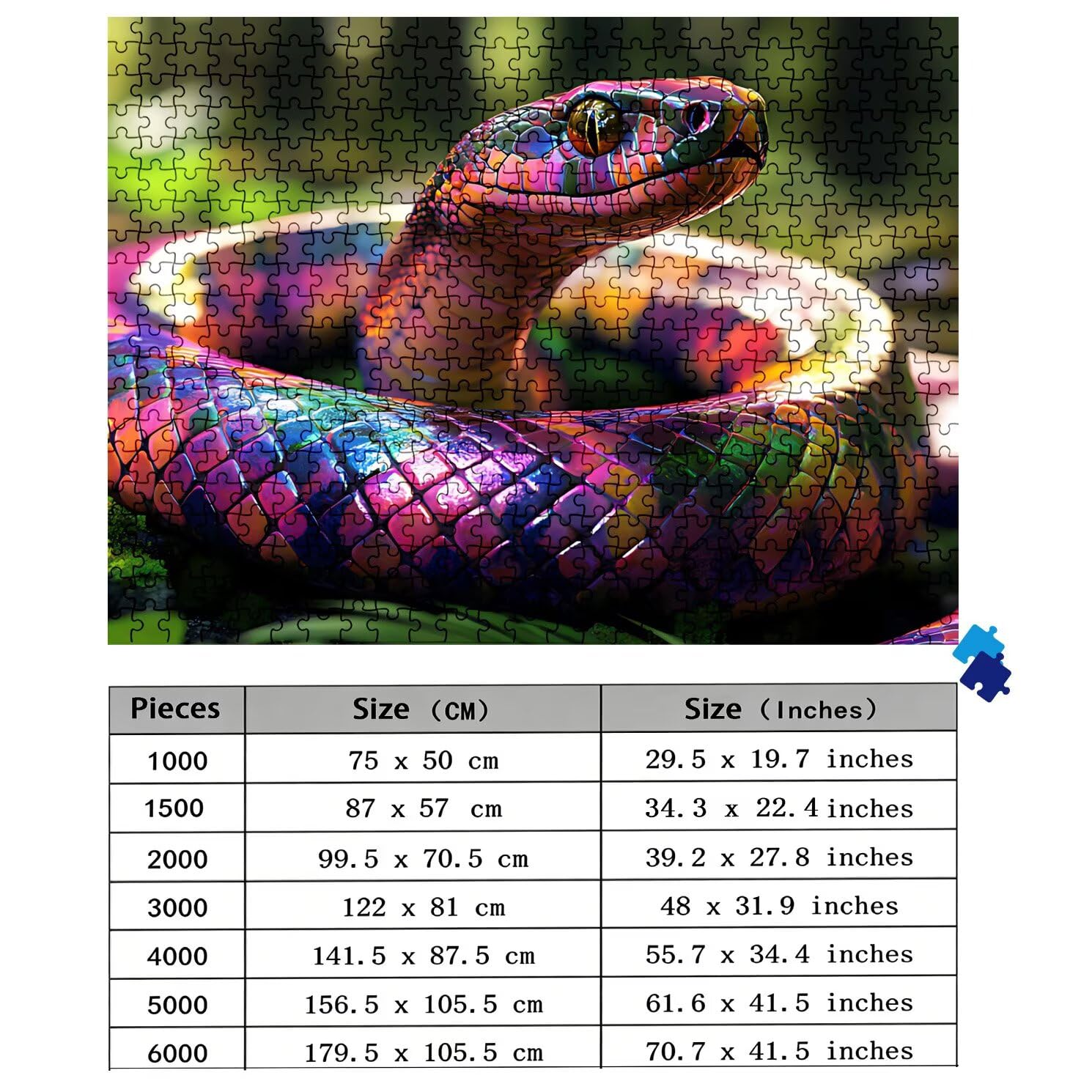 Puzzle 1500 Teile, Holzpuzzle Erwachsene - Impossible Puzzle 87 x 57 cm niffliges Denkspiel & Denksport für Frauen & Männer, Familienspiel für Spieleabende, Geschenk für Frauen Schlange Tier-3 w0-805