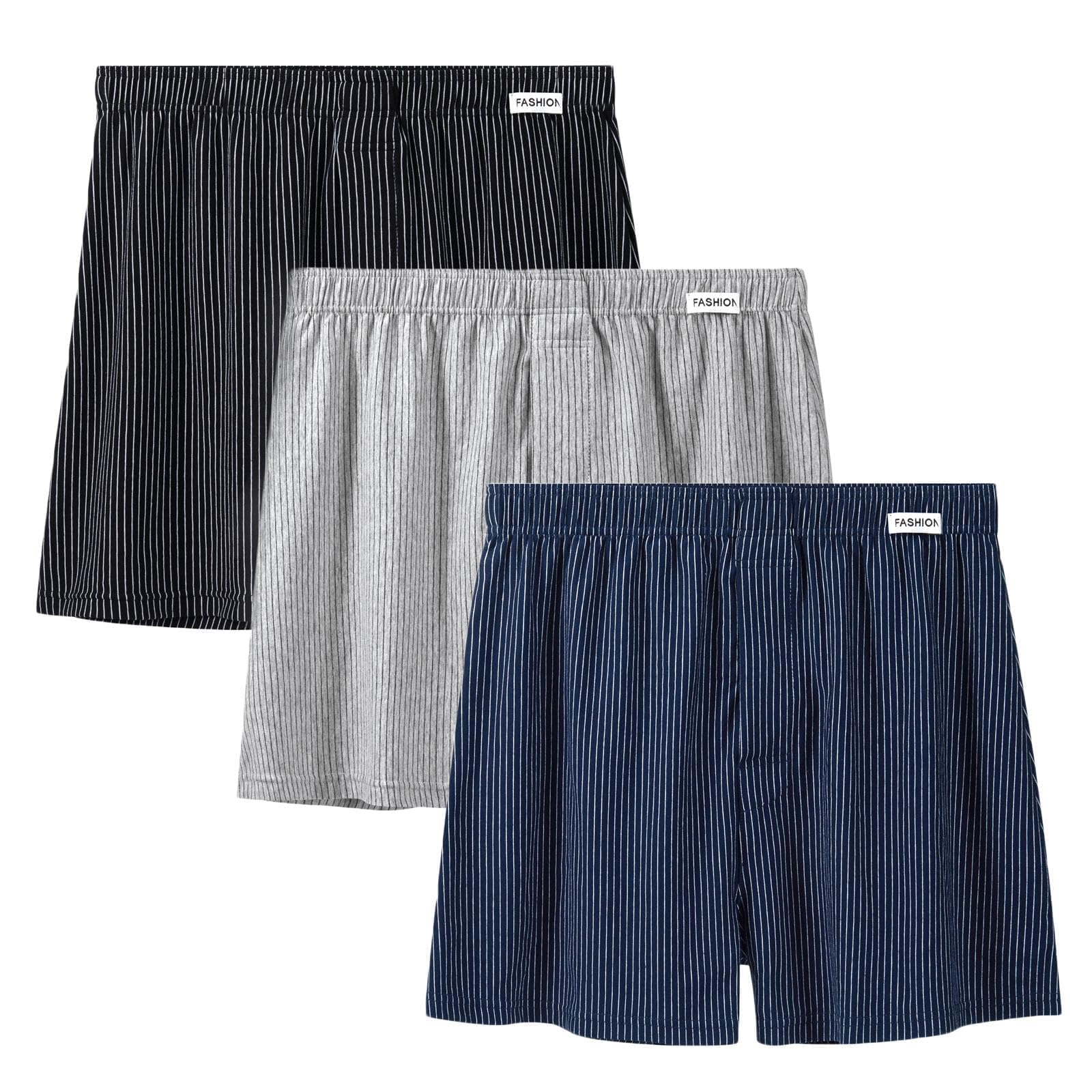 AUTUCAU Men's Super Soft Premium Organic Cotton Boxer Shorts Loose Fit Button Open Fly Underwear Pack of 3