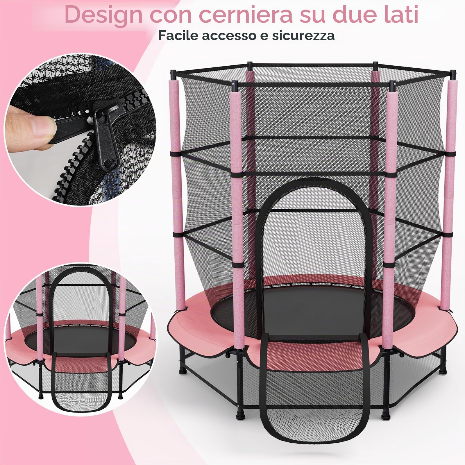 LIFERUN Trampolino per bambini, per esterni, Ø 140 cm, per interni e bambini, con rete di sicurezza, trampolino da giardino per allenamento e intrattenimento, fino a 50 kg
