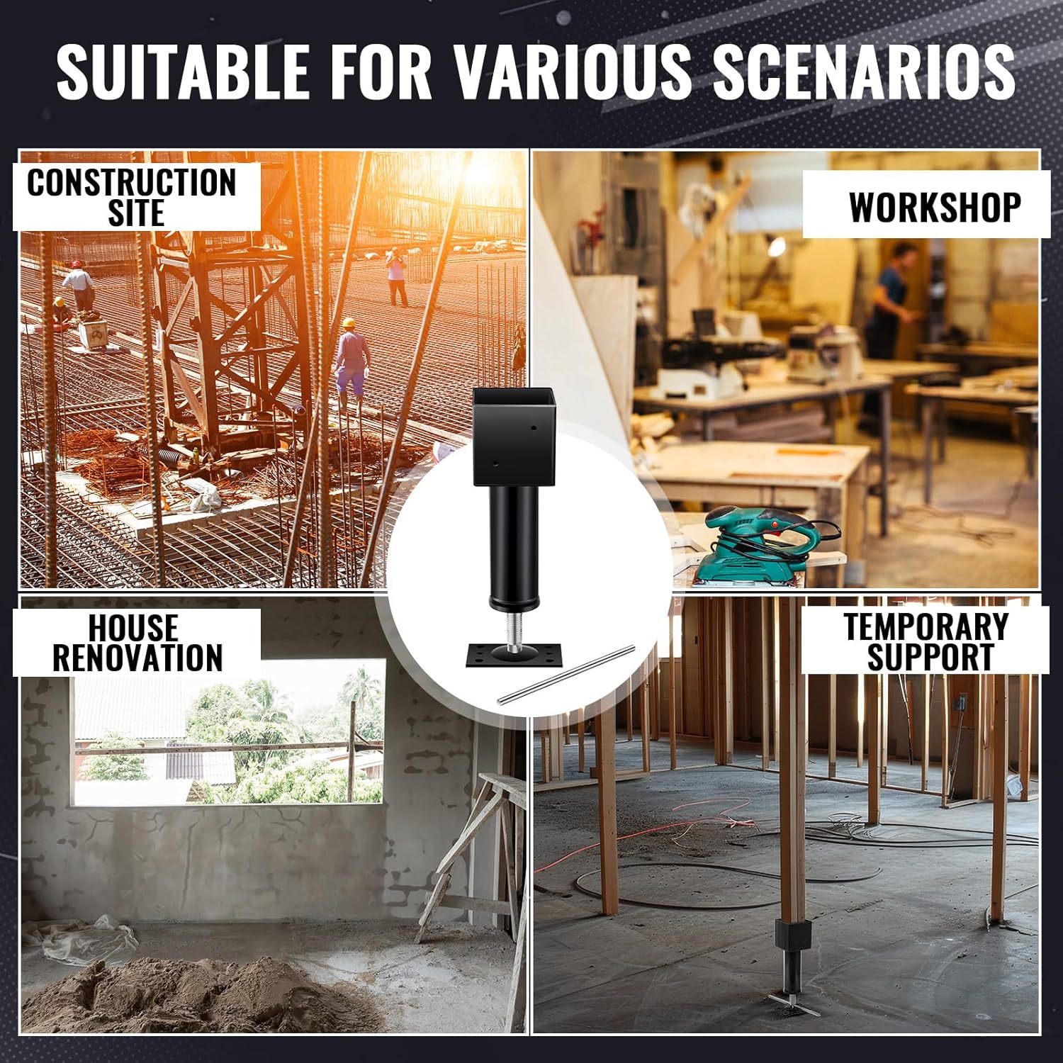 Lasnten 2 Pcs 4.5x4.5 Screw Jack Post 14.5" - 18.5" Height Range 24700 lbs Load Capacity Adjustable Temporary House Jacks for Leveling Flooring Basement Shore Beams Foundation Repair(Black)