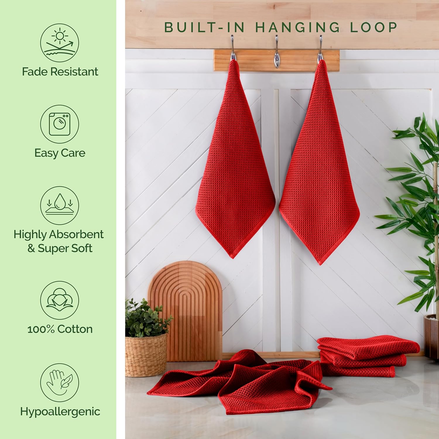 Elegant Comfort 100% Turkish Cotton 12-Pack Waffle Premium Kitchen Towels - Quick Drying and Super Absorbent Kitchen Dishcloth Towels, Ultra Soft Multi-Purpose Cleaning Towels, 16 x 25, Red