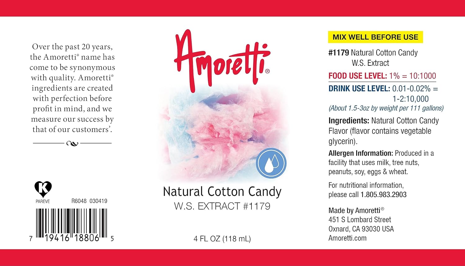 Amoretti - Cotton Candy Extract Water Soluble 2 oz - Highly Concentrated & Perfect For Pastry, Savory, Brewing, and more, Preservative Free, Vegan, Kosher Pareve, Keto Friendly