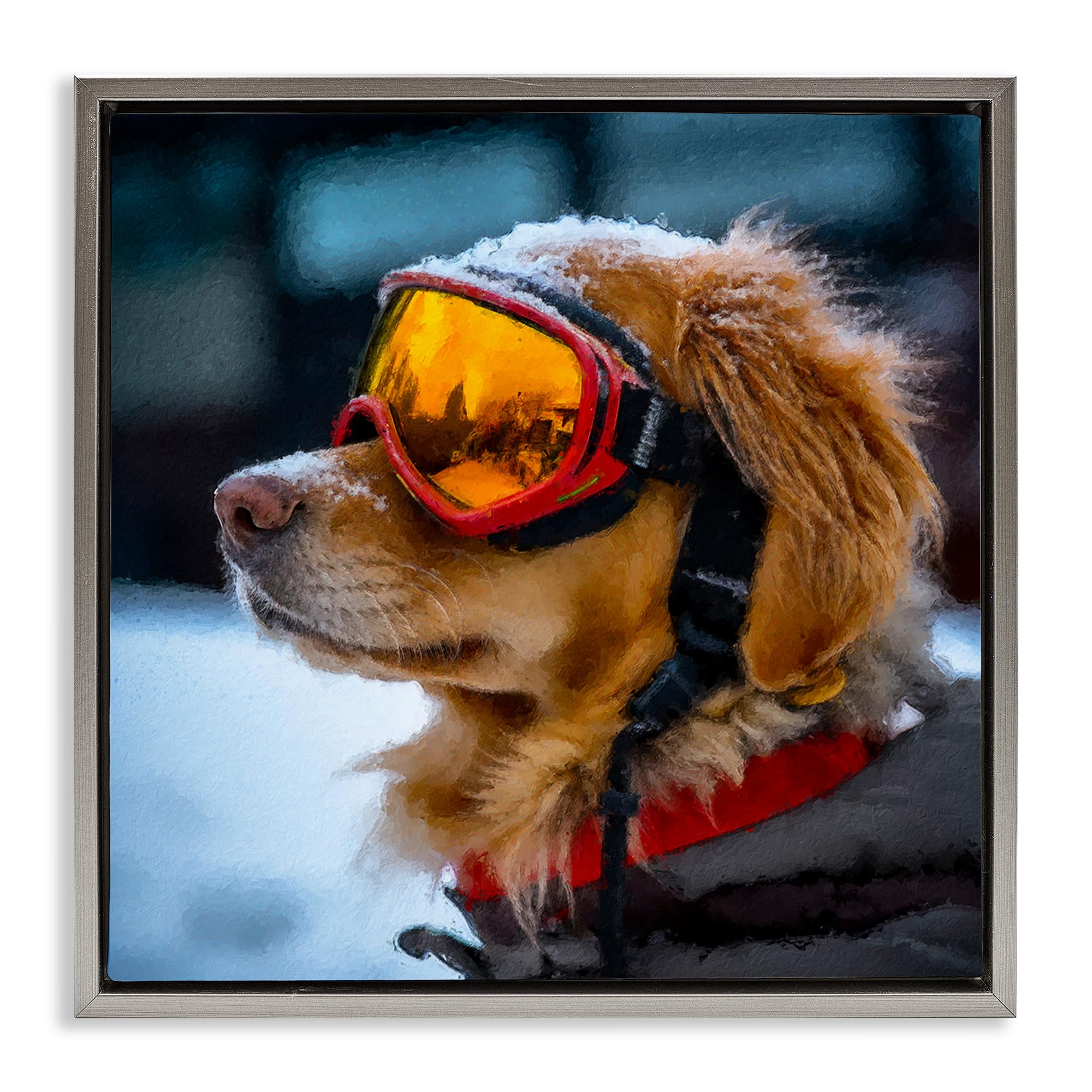 Stupell Industries 'Ski Goggles Dog', Floating Frame Canvas Art, Gray, 25 x 25 Inches, Easy to Hang and Sturdy, Made in USA, by Sean Parnell