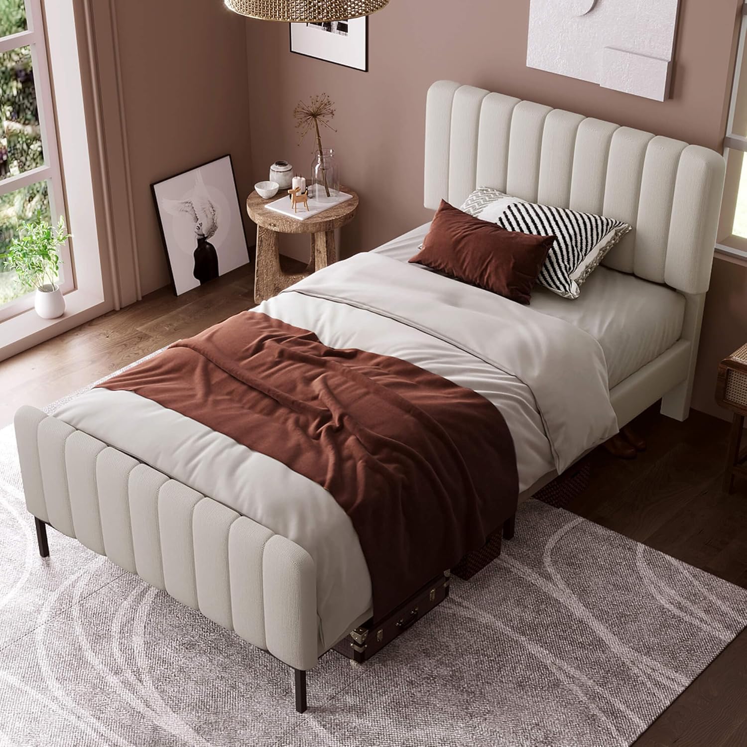Beige Stof bedden 160 x 200 Eenpersoons Zonder matras kopen