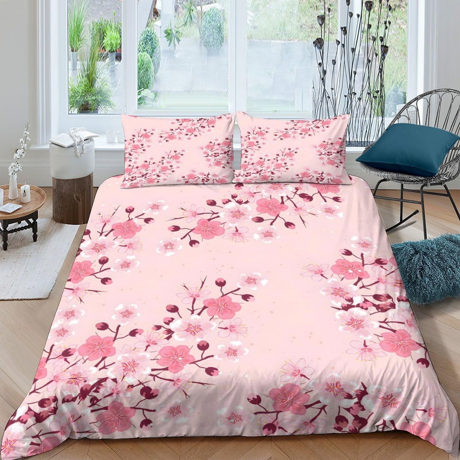 Ctjqhvkz Style-9 3D Printed Sakura Blossom Fitted Sheet Microfiber Soft Pink Floral Mattress Cover For Bedroom Guest Room Decor Single（135X200cm）