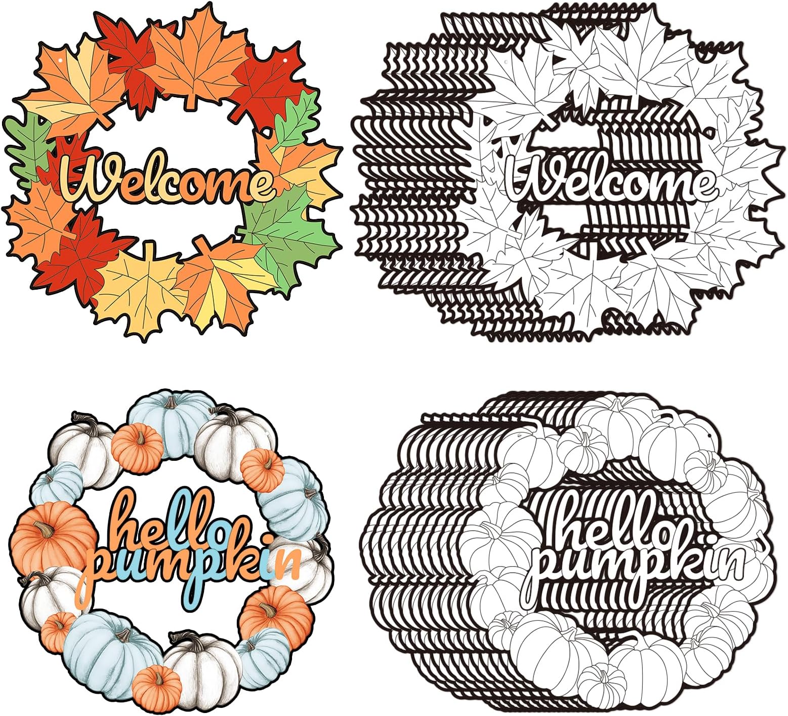 Sereliy 24 Pcs Fall Coloring Wreath Crafts, Color Your Own Thanksgiving Crafts, DIY Paper Fall Wreath for Classroom Activities Thanksgiving Games.(Thanksgiving)