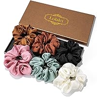 Vista 9 de Lolalet Coleteros para Mujeres, Lazos de Cabello de Satén Más Suaves que la Seda para Dormir, Soporte Grande de Cola de Caballo Scrunchie con Bandas