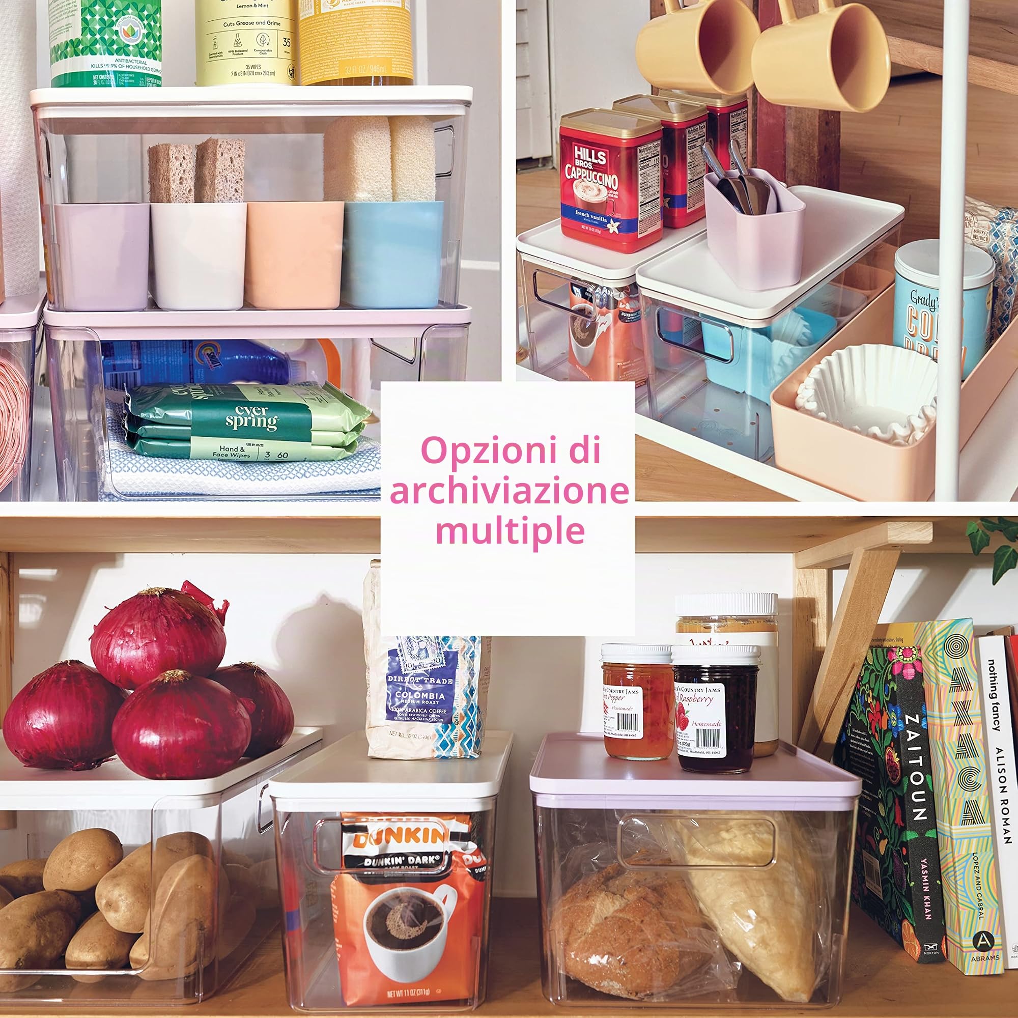 iDesign Organizer cassetti, Organizer cucina dalla serie di Rosanna Pansino, Organizer bagno in plastica riciclata con manici e coperchio, trasparente e viola