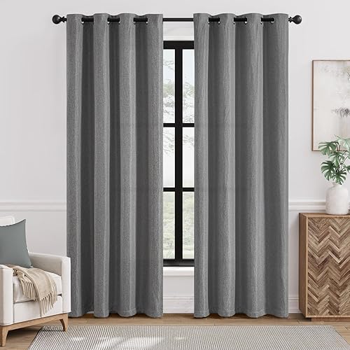 jinchan Linen Textured Curtains for Living Room Darkening Bedrooms Thermal Insulated Living Room Linen Look Gray Curtains Window Drape Single Panel, W52 x L90, Grey