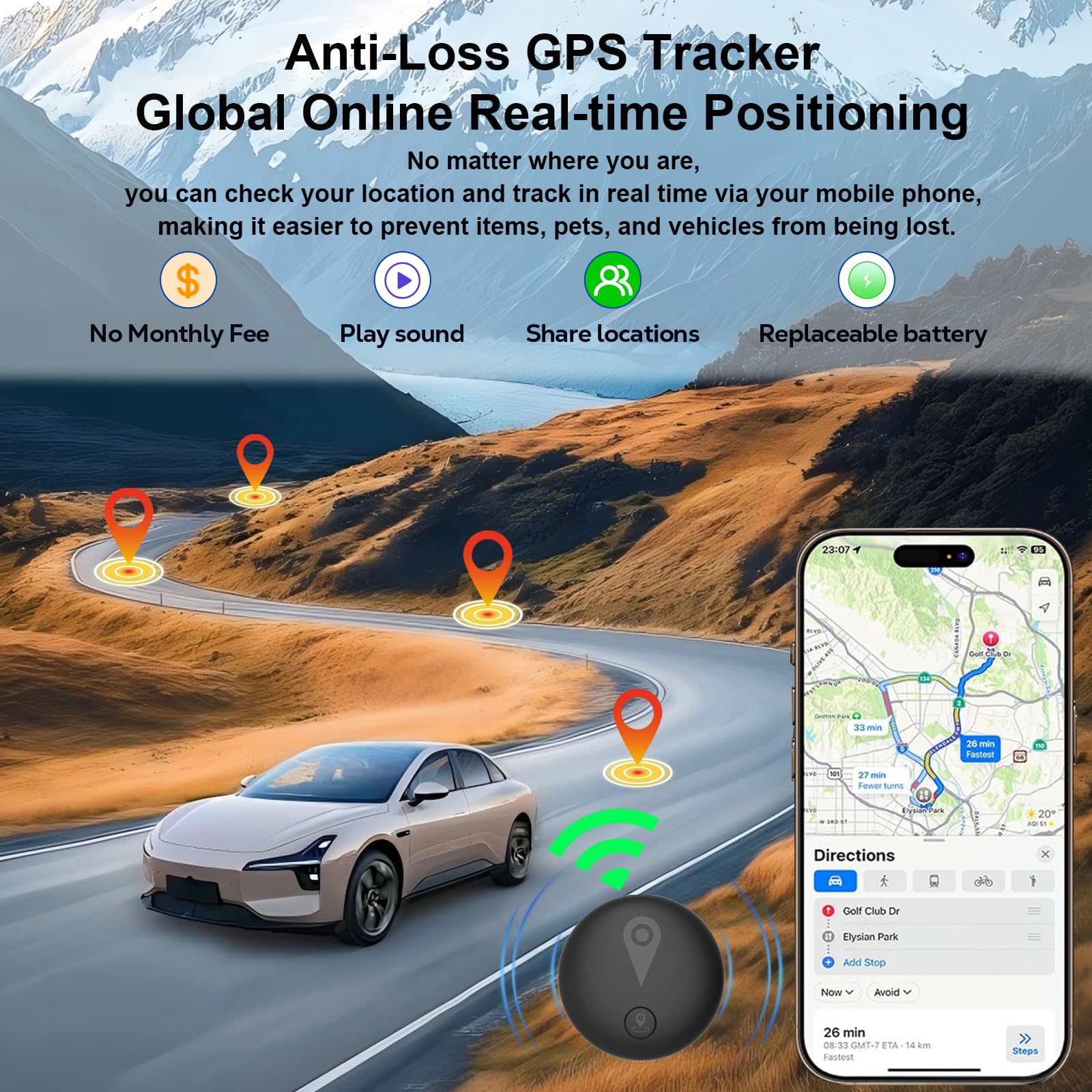 Car GPS Tracker,Magnetic Mini Vehicle Tracker (Compatible with iOS & Android),Real Time Vehicle Tracker,No Monthly Fee,IP68 Waterproof,Car Tracking Device for Car, Truck,Kids,bike,Global Coverage - 3