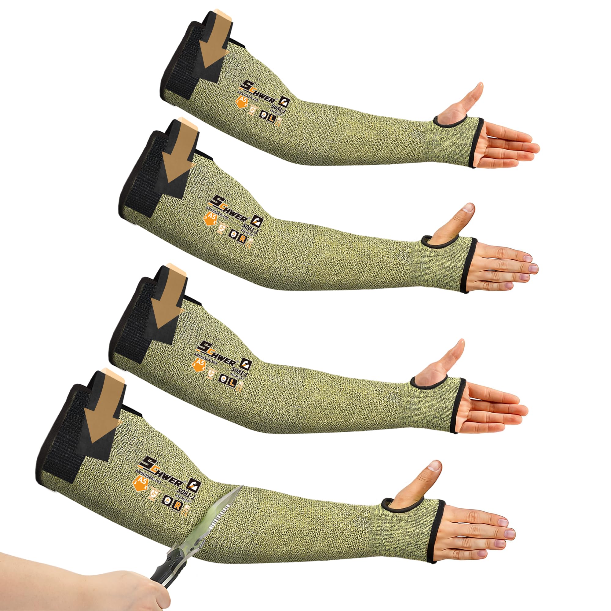 Schwer 2 Pairs CORE Arm Protection Sleeves S081, ANSI A5 Cut Resistant Sleeves with Thumbhole, Non-PFAS Flame Resistant Welding Sleeve for Work Kitchen, Farmer Sleeve for Gardening Arm Guards