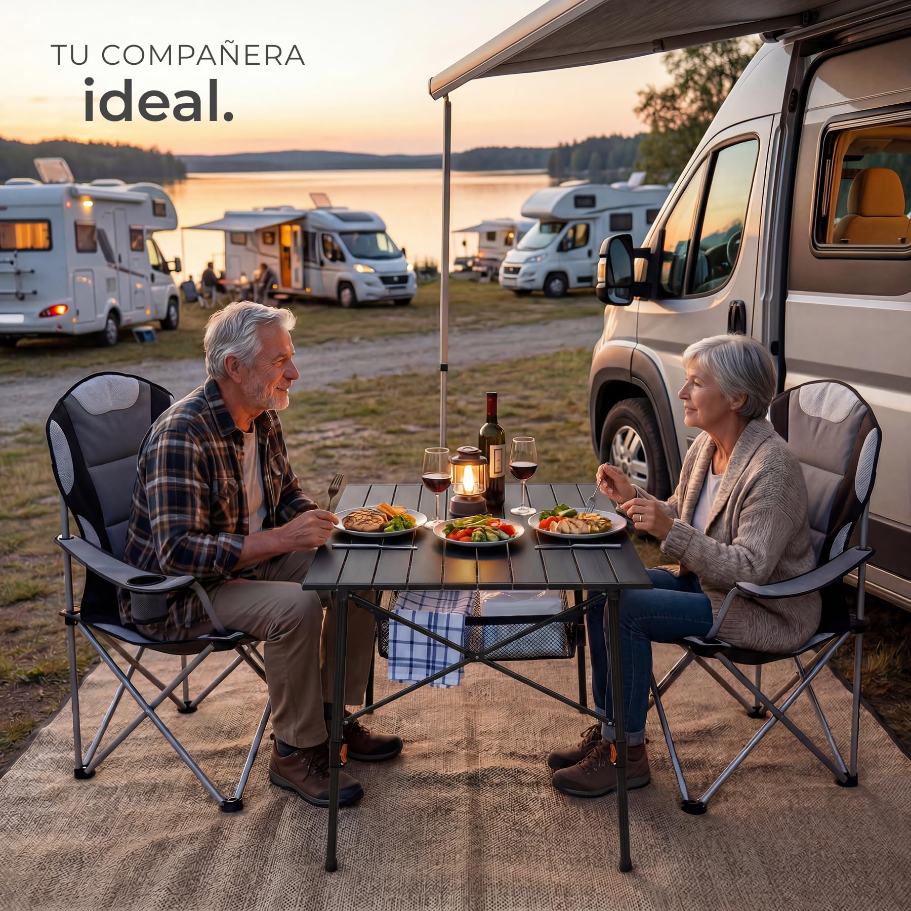 tectake® Mesa Camping Plegable con Altura Ajustable, Mesa Auxiliar de Aluminio con Topes, Mesa Exterior para Jardín, Terraza, Picnic, con Red Almacenamiento y Bolsa de Transporte, 120x70,5x79 - Negra