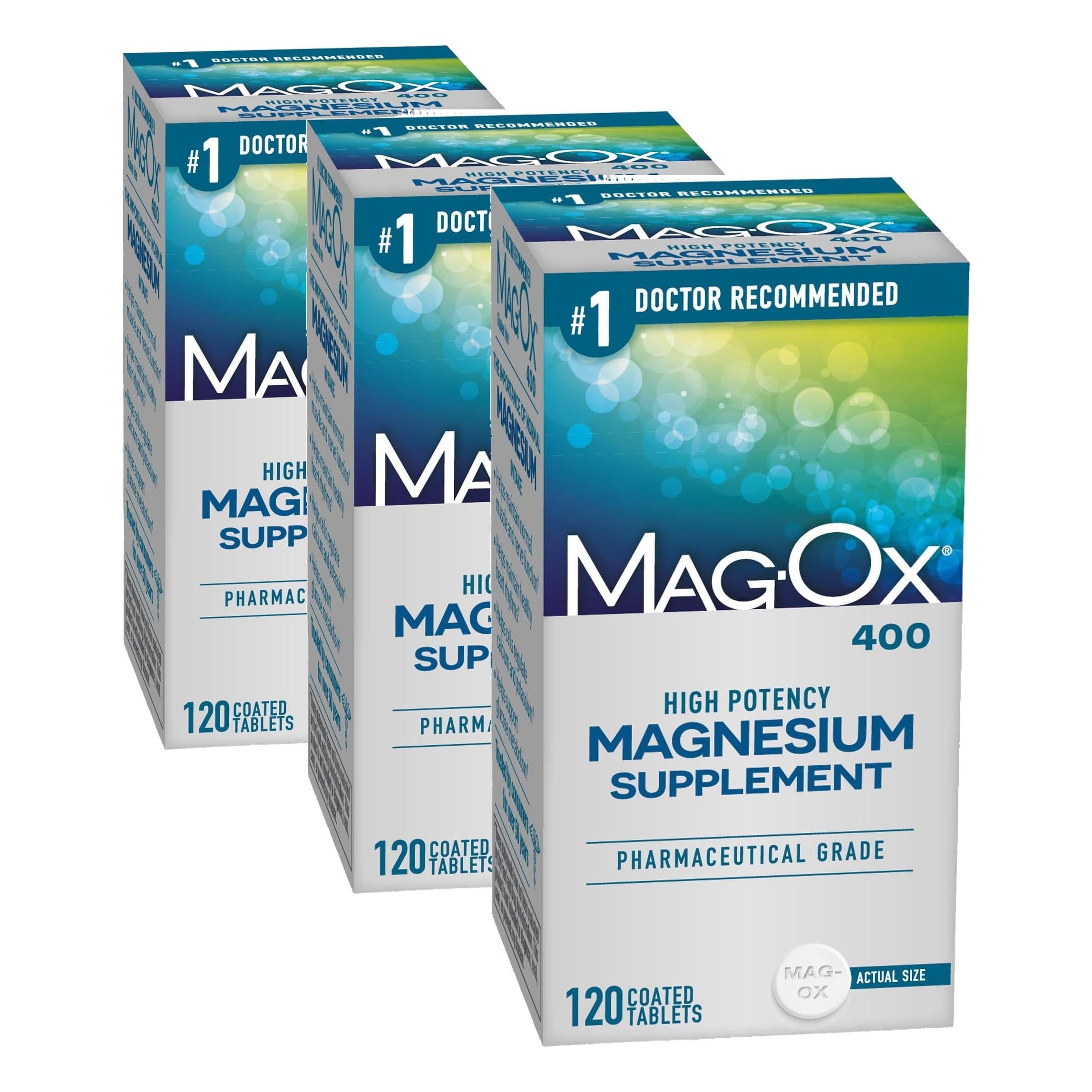 Mag-Ox Magnesium Supplement, Pharmaceutical Grade Magnesium Oxide 483mg, Most Concentrated Form, 120 Tablets (Pack of 3) 120 Count (Pack of 3) Magnesium