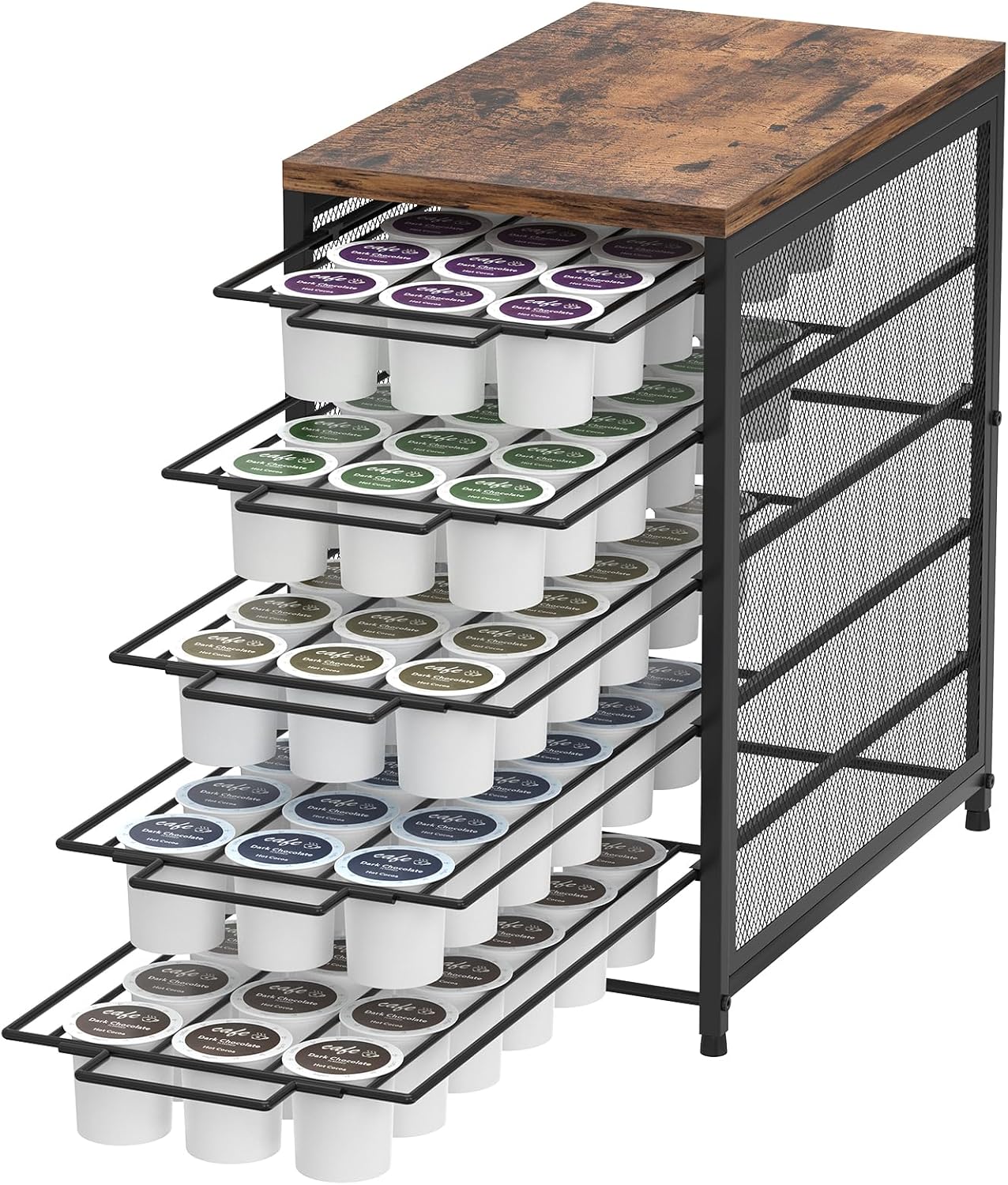 Coffee Pod Drawer for K Cups 90 Pod Pack Capacity Rack K Cups Holder Drawer Organizer for Coffee Station 5 Tier K Cups Coffee Pods Holder Suit for Home Office Cafe Counter, Black and Brown Coffee Pod Drawer for K Cups 90 Pod Pack Capacity Rack K Cups Holder Drawer Organizer for Coffee Station 5 Tier K Cups Coffee Pods Holder Suit for Home Office Cafe Counter, Black and Brown