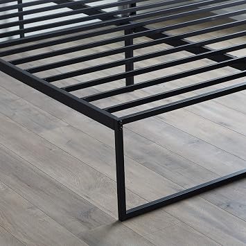 WEEKENDER Modern Bed FrameMatte Black SteelExtra Storage Space2500 Pound Weight Capacity Platform, Twin