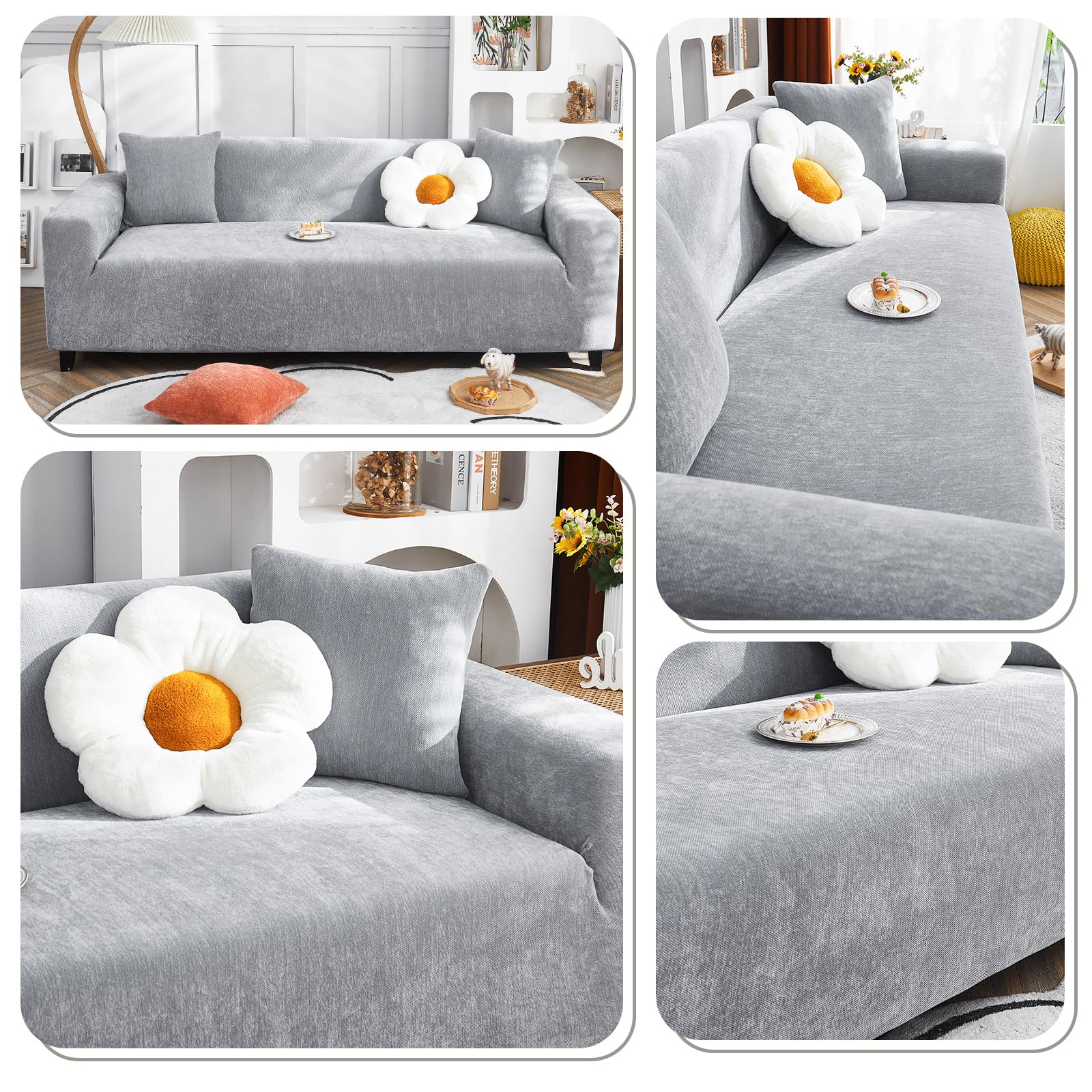 Funda Sofa Elastica Moderna Antideslizante Cubre Sofas de Poliéster Jacquard Elástico Fundas de Sofá para Sala Protector para Perros Mascotas (4 Plaza, Gris Verdoso)