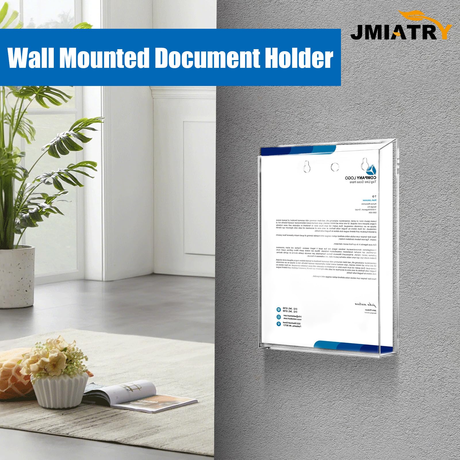 JMIATRY Lot de 2 porte-documents muraux A5, support mural A5 portrait, porte-menu, brochures, supports transparents pour extérieur/intérieur, 22,7 x 16,5 x 4,4 cm