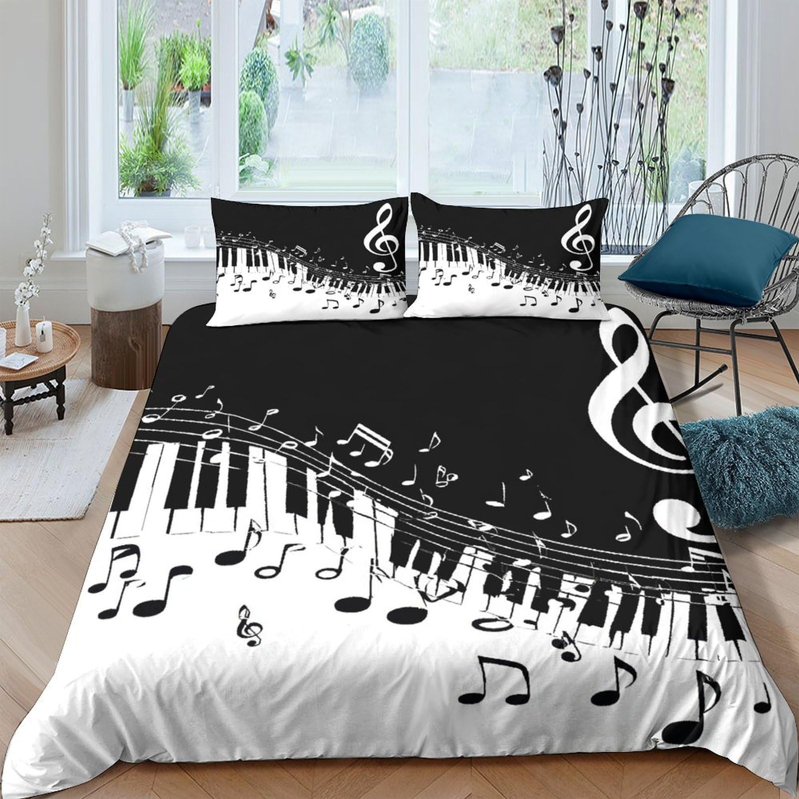 Ctjqhvkz Style-6 3D Printed Black White Piano Fitted Sheet Microfiber Soft Breathable Music Notes Bed Cover For Bedroom Guest Room Single（135X200cm）