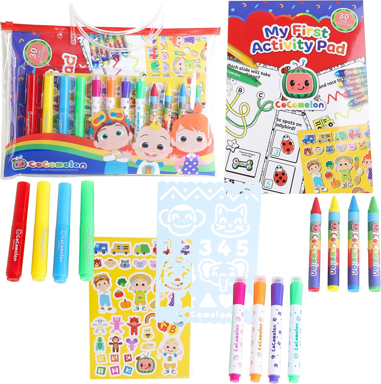Cocomelon Activity Set Colouring Book Markers Crayons Stamper Pens Stencil