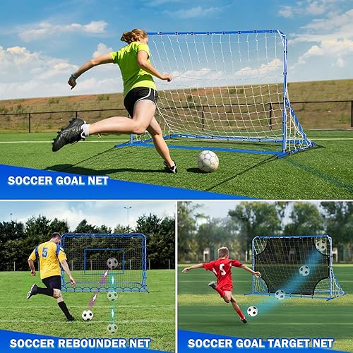 Miniatura 9 de Red de portería de rebote de fútbol de doble cara, entrenamiento de velocidad de rebote rápido y lento para control, práctica de pases, fácil