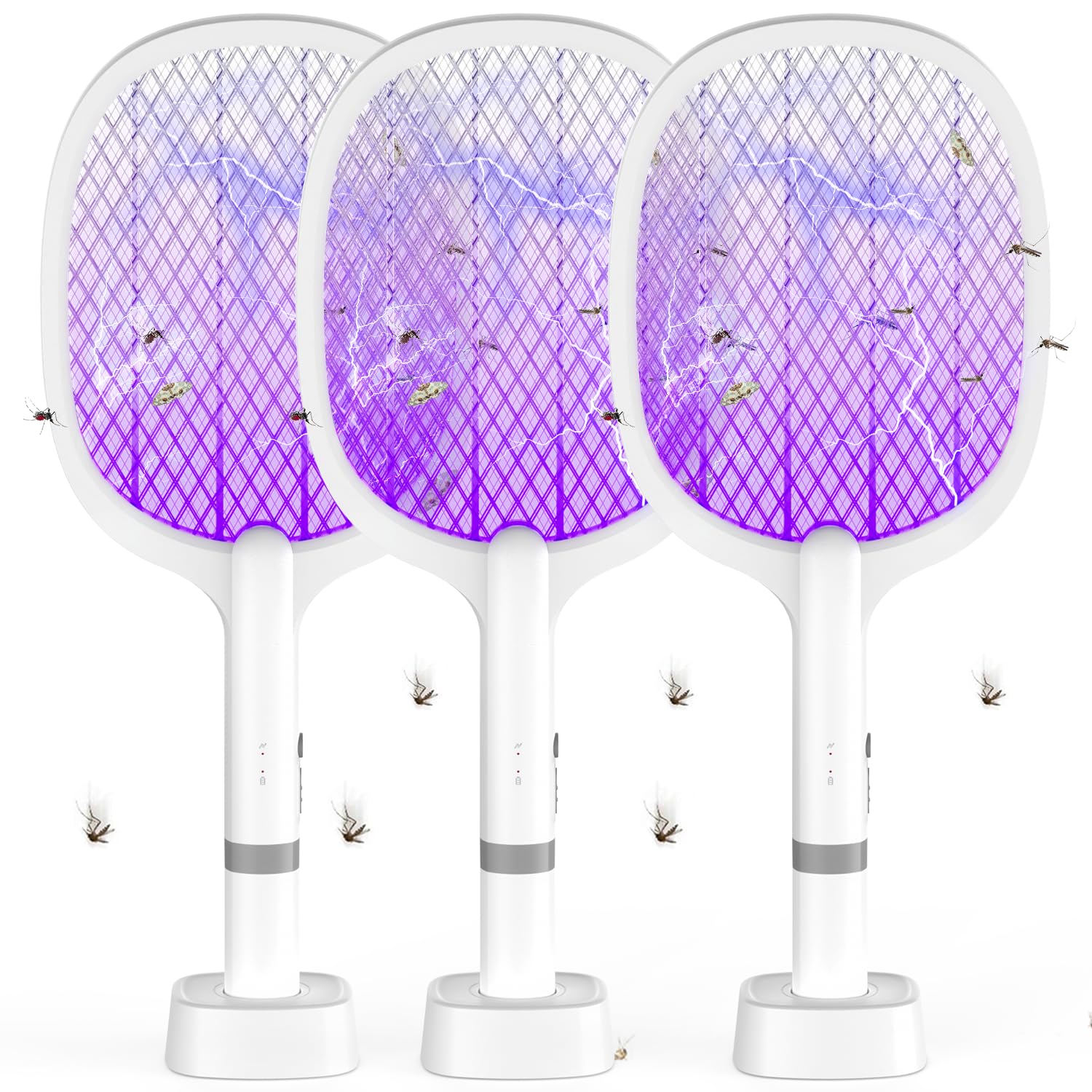 5000V 1800mAh Electric Racchetta Zanzare Elettrica,2 in 1 Electric Fly Swatter Racket USB C Ricaricabile con base di ricarica,Bug Zapper Mosquito Killer per zanzare,tarme,gnats,insetto(3 pezzi)