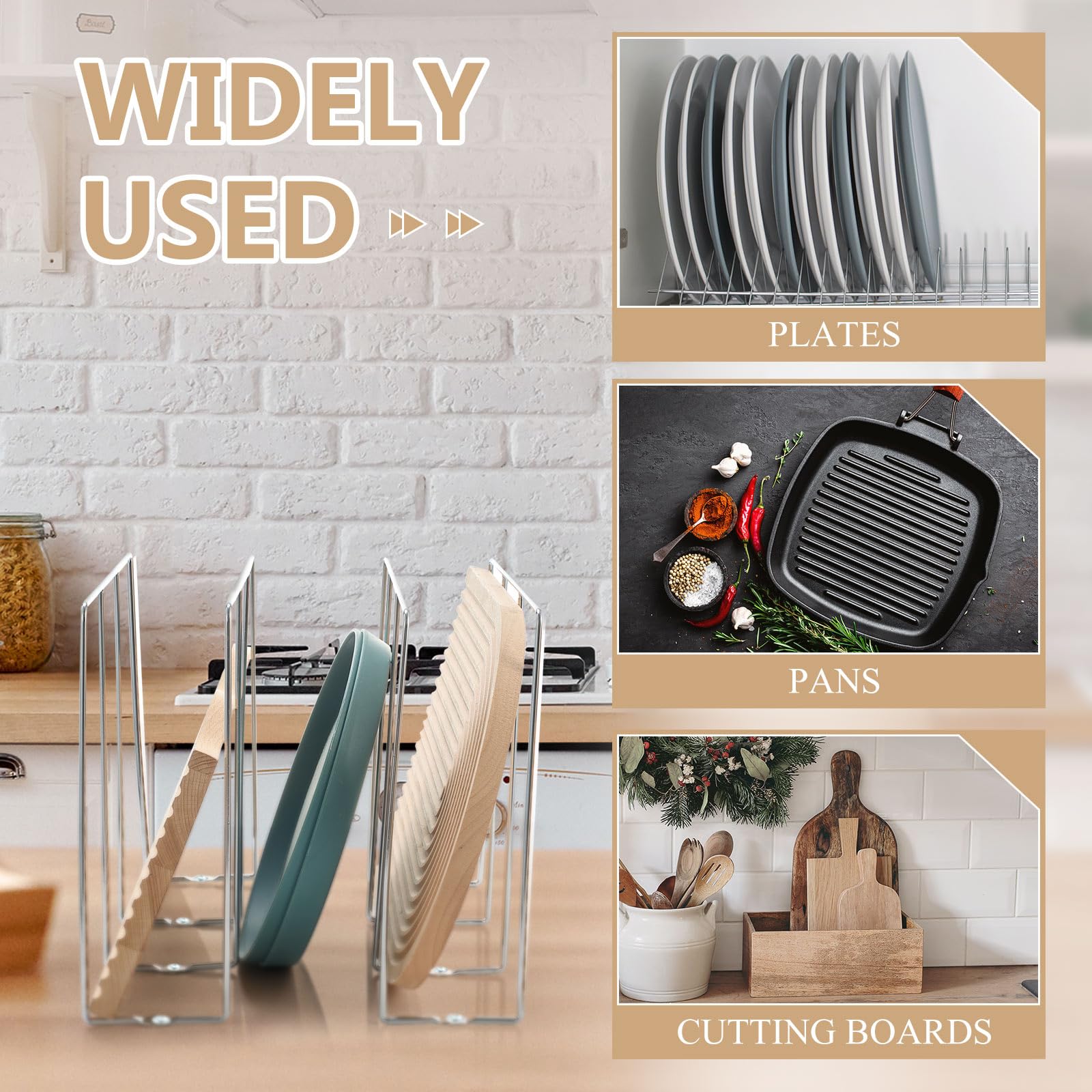Blulu U-förmiger Keksblatt-Organizer für Schrank, Backblech, Organizer, Küchenschrank, Trennwände, vertikal, Chrom, Pfannenregal, Ablage, Trennwände, Gesichtsöffnung von 8,9 cm, Silberfarben, 2 Stück