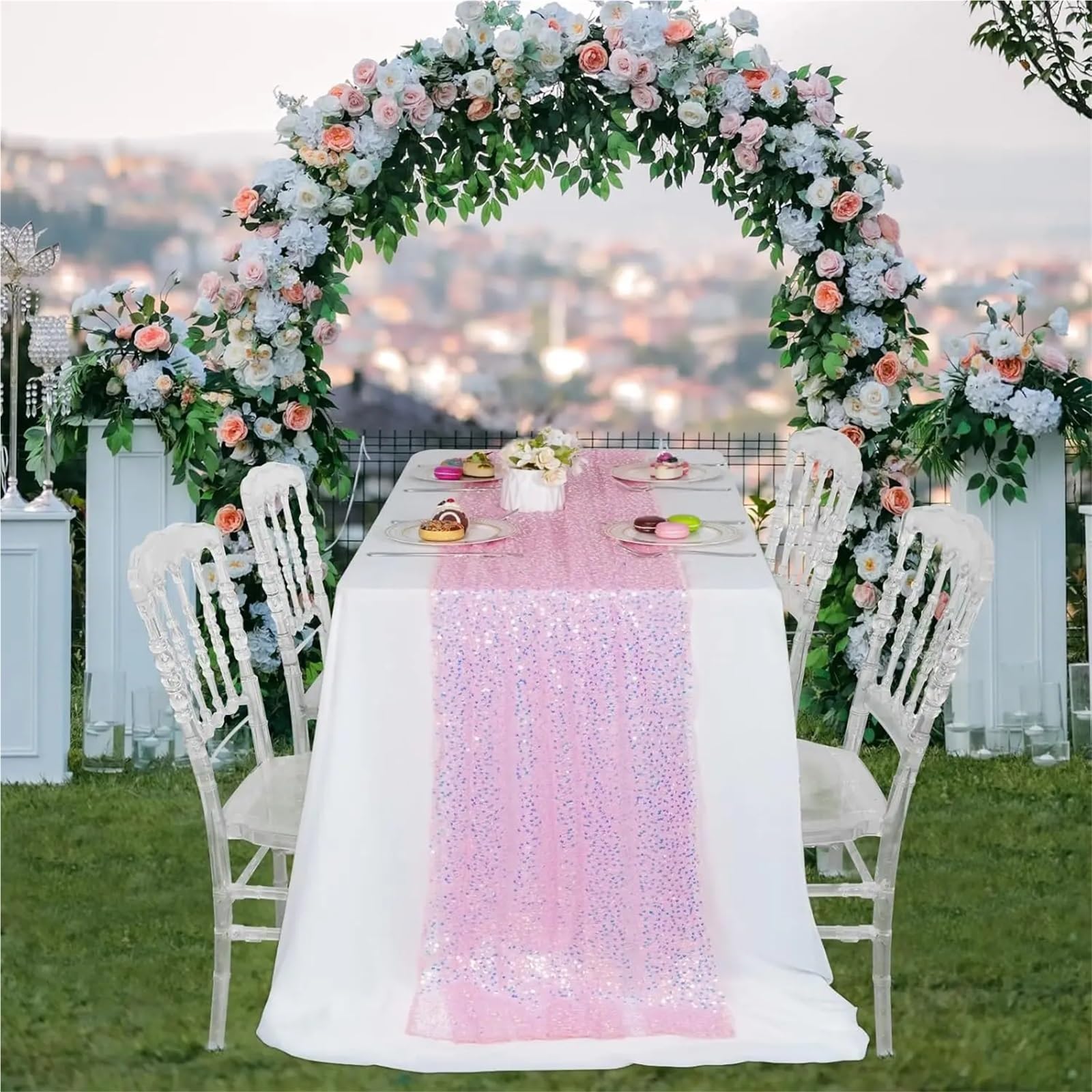 Runner da tavola in garza glitterata, Runner da tavolo in garza glitterata 2 pezzi multicolori di varie dimensioni for matrimonio