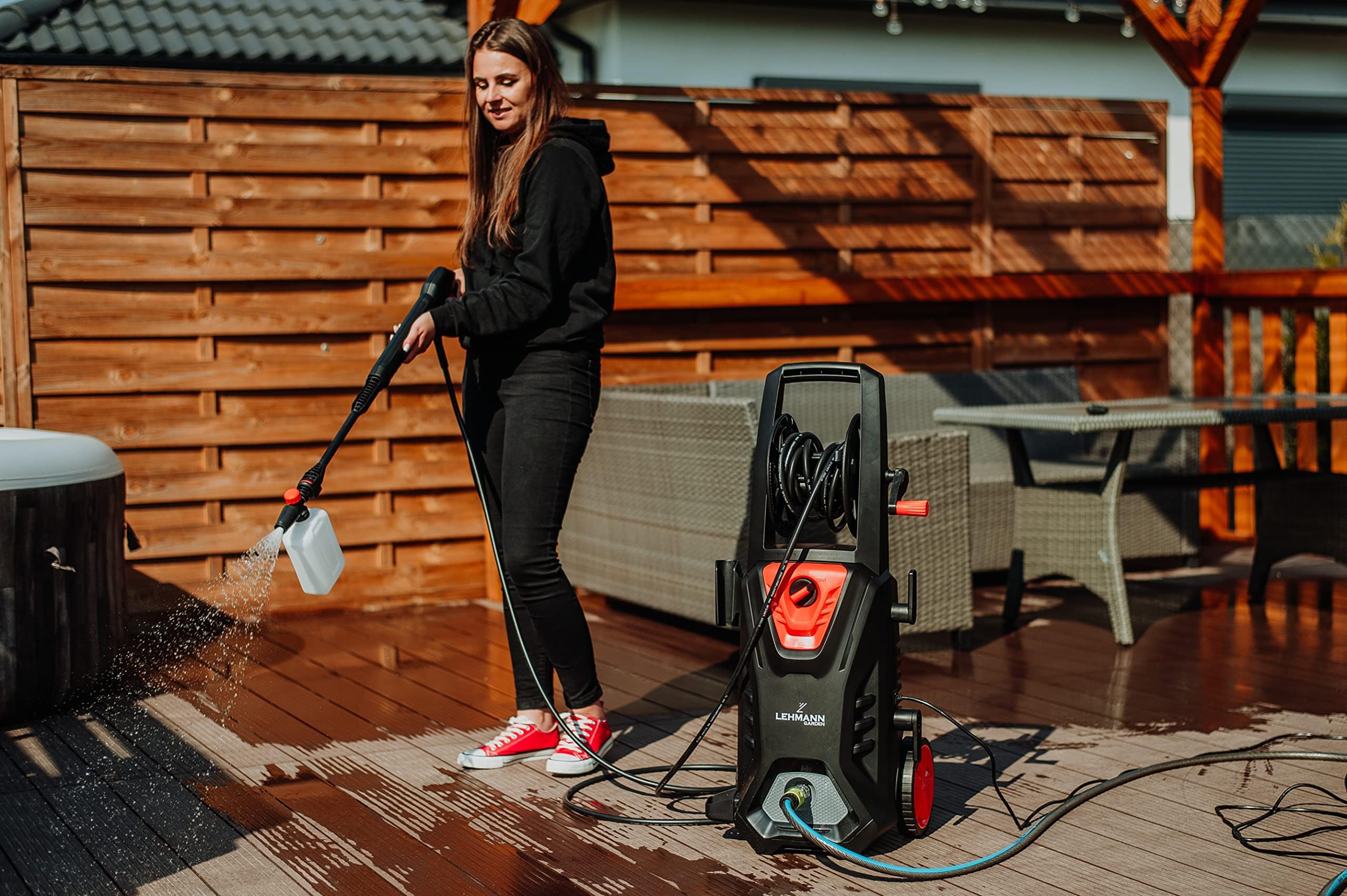 LEHMANN Missouri Hochdruckreiniger mit Aluminiumpumpe, 240 bar Arbeitsdruck, 480 l/h Fördermenge, 2200 W Leistung, 10m Hochdruckschlauch, Kompakter Druckreiniger für effektive Oberflächenreinigung